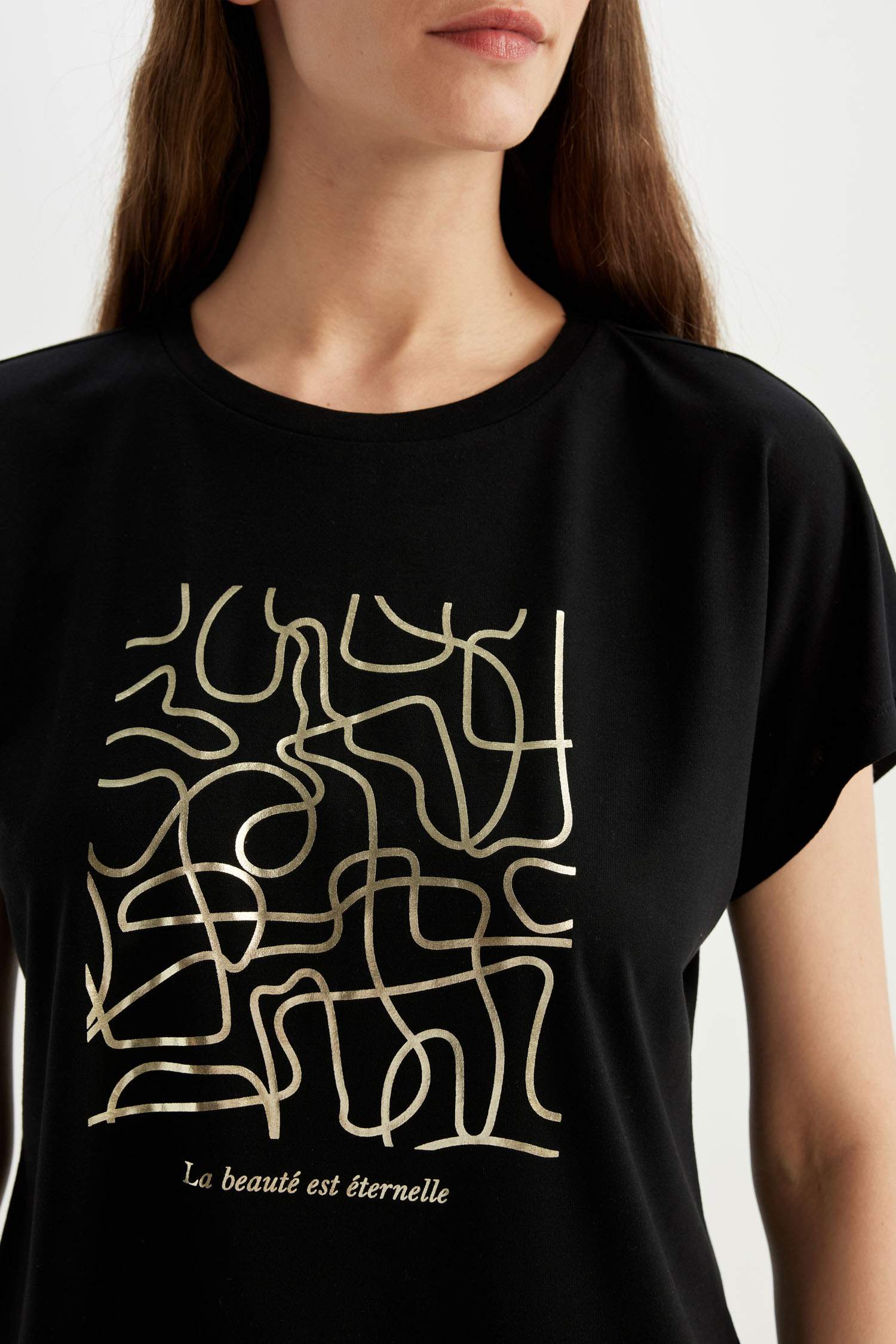 Regular Fit Bisiklet Yaka Baskılı Kısa Kollu Tişört