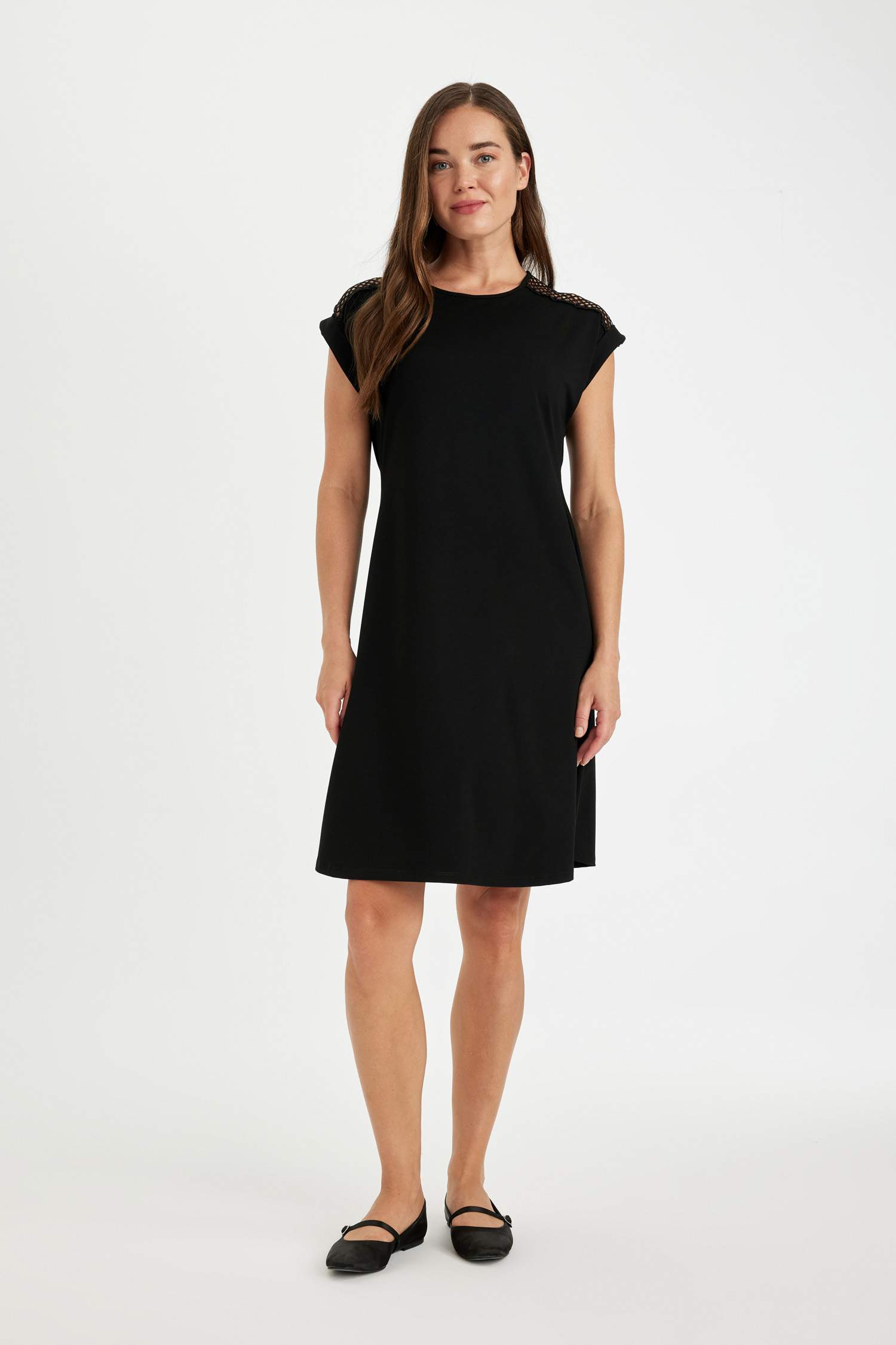 A-Line Crew Neck Short Sleeve Midi Dress