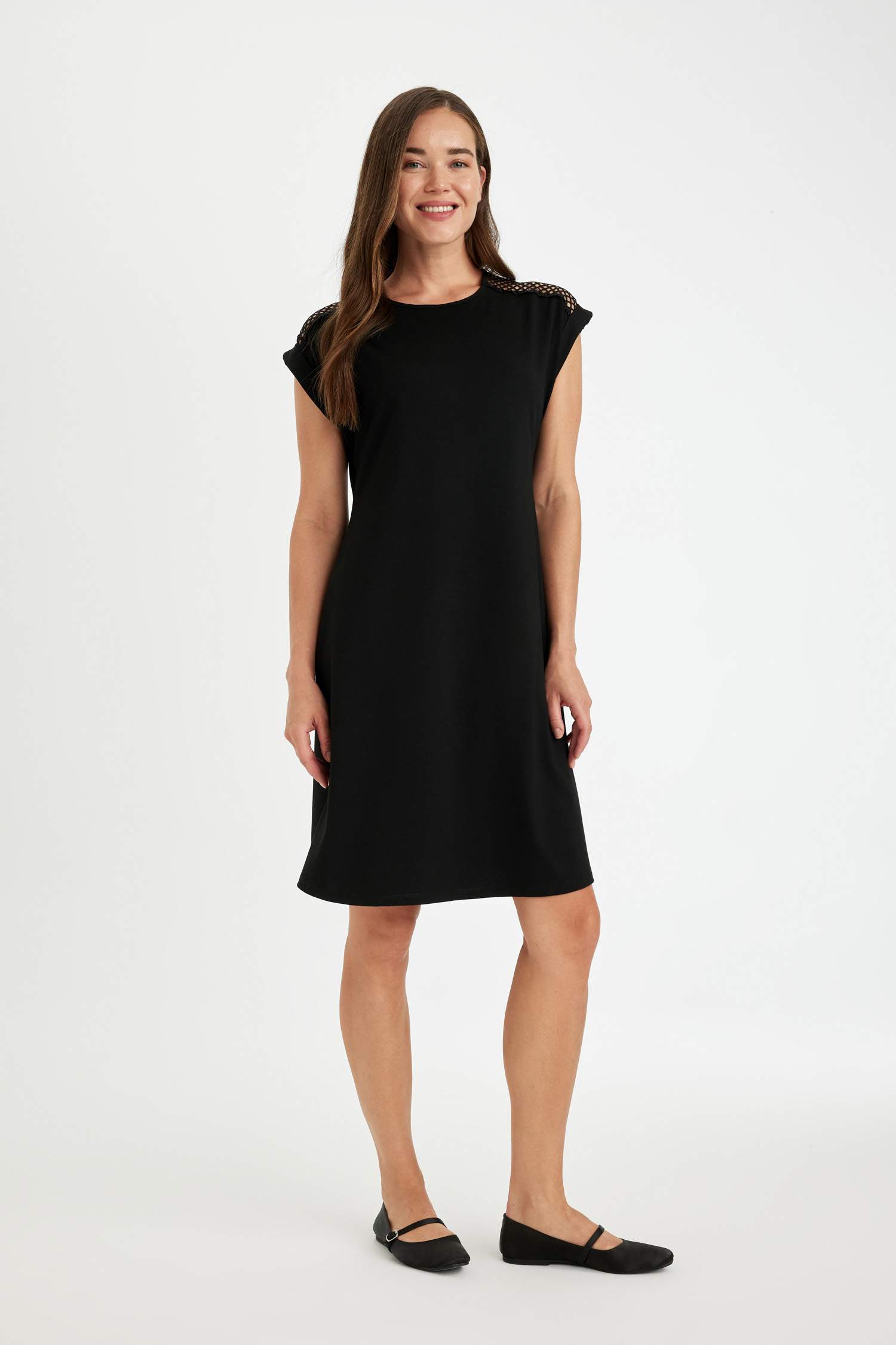 A-Line Crew Neck Short Sleeve Midi Dress