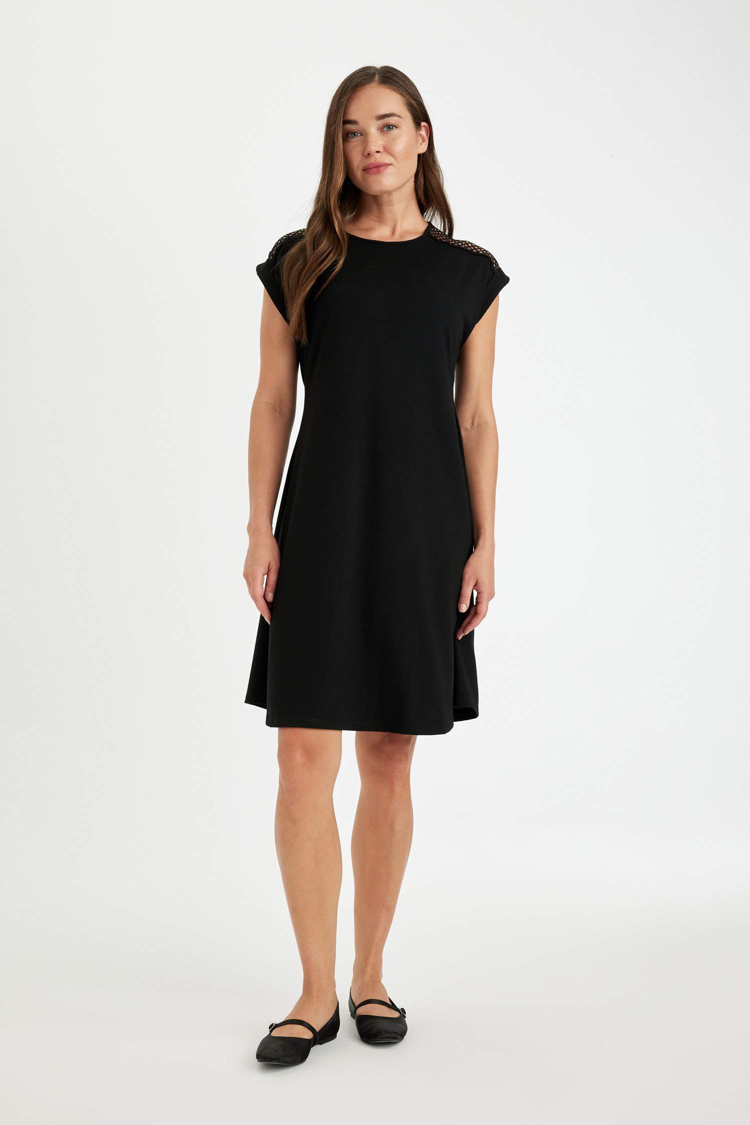 A-Line Crew Neck Short Sleeve Midi Dress