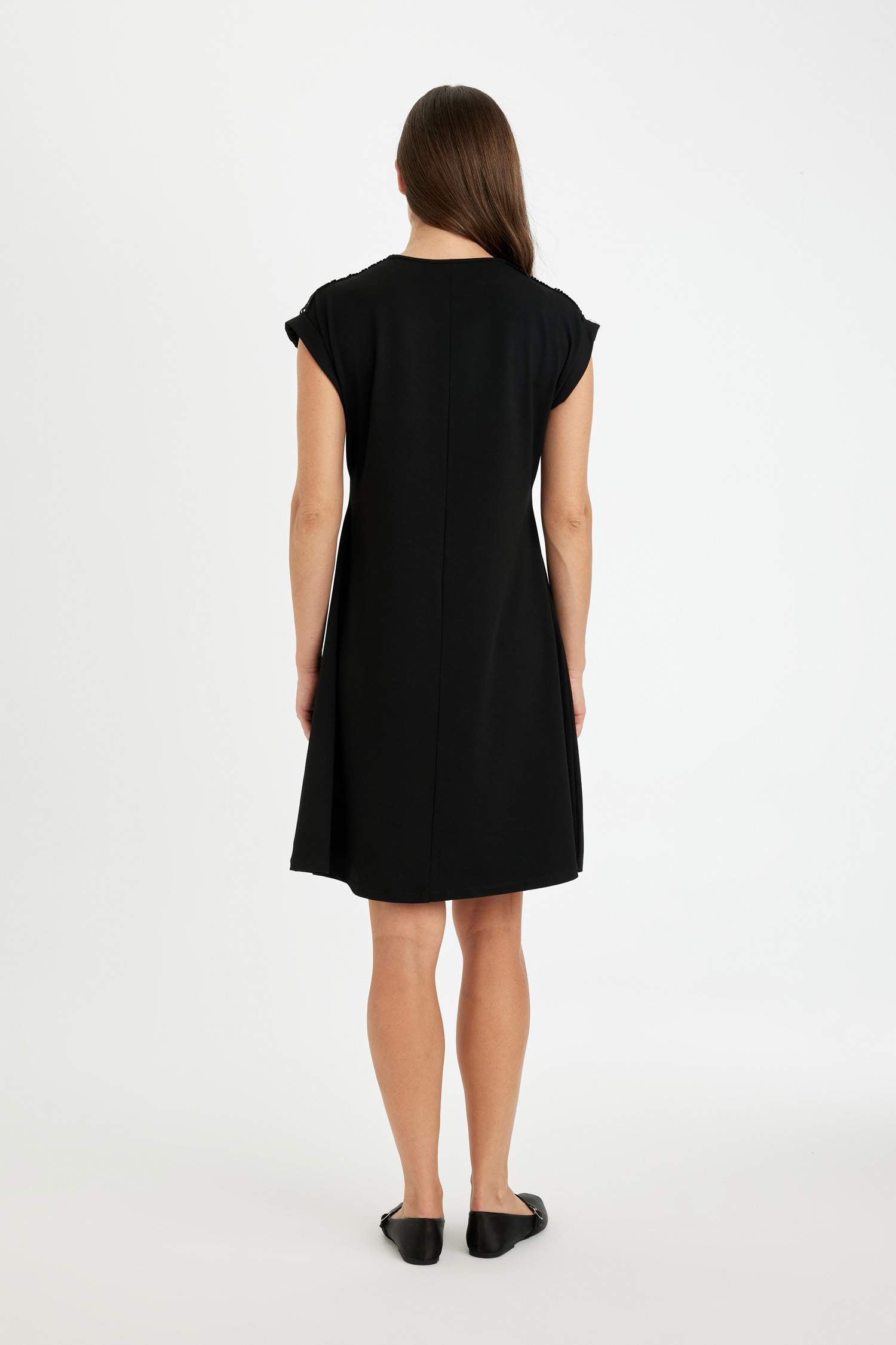 A-Line Crew Neck Short Sleeve Midi Dress
