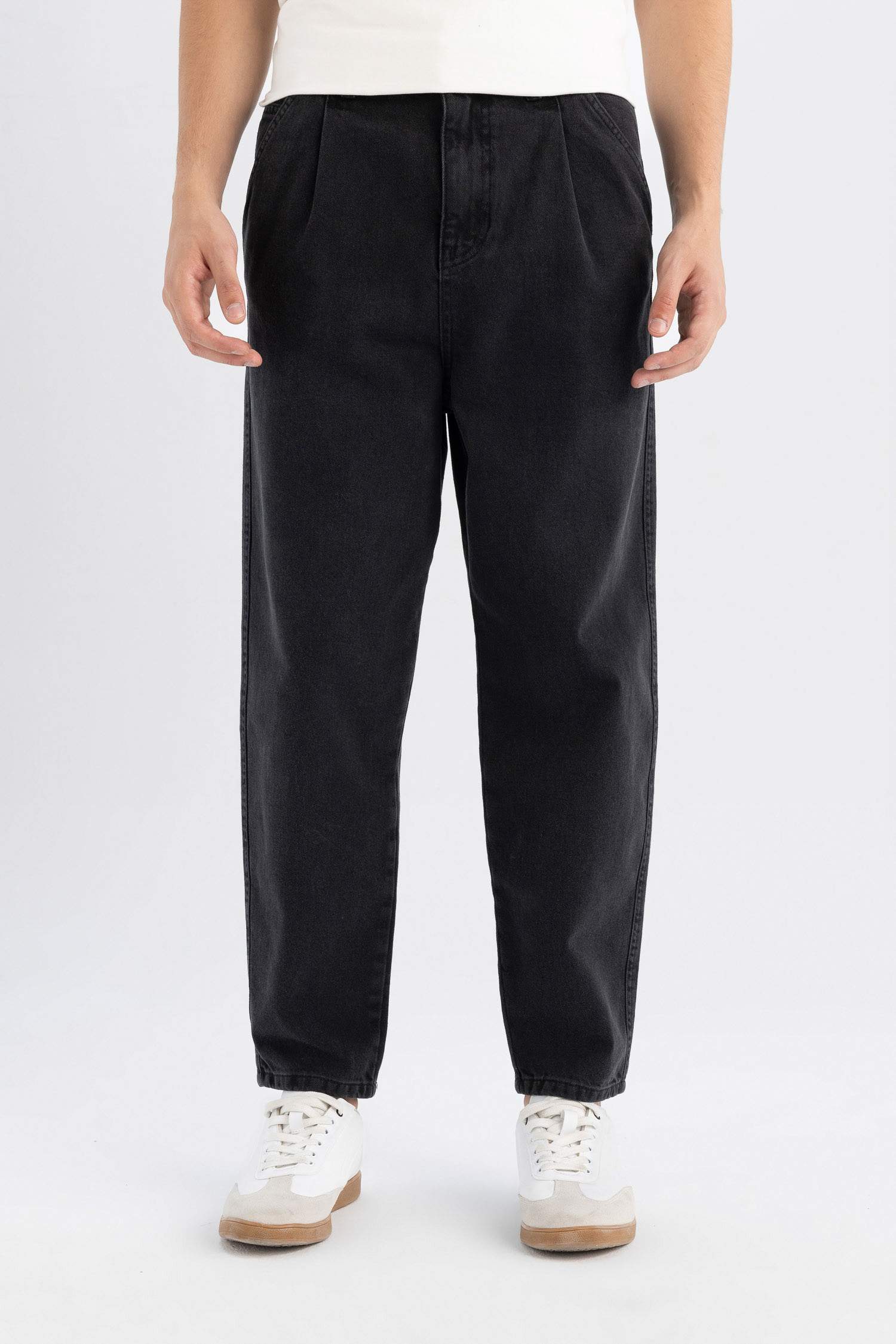 %100 Pamuk Balloon Fit Düz Paça Jean Pantolon