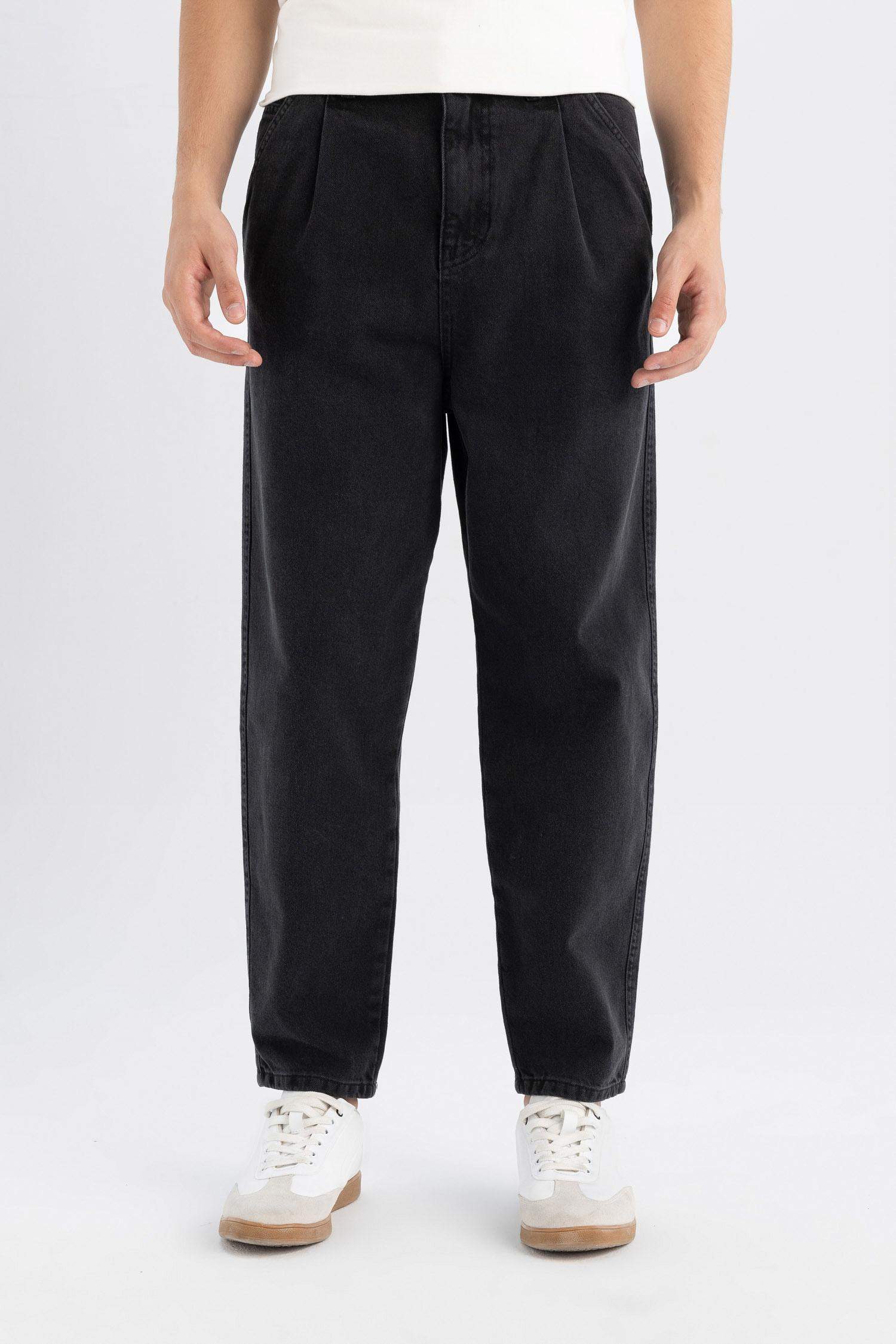 %100 Pamuk Balloon Fit Düz Paça Jean Pantolon