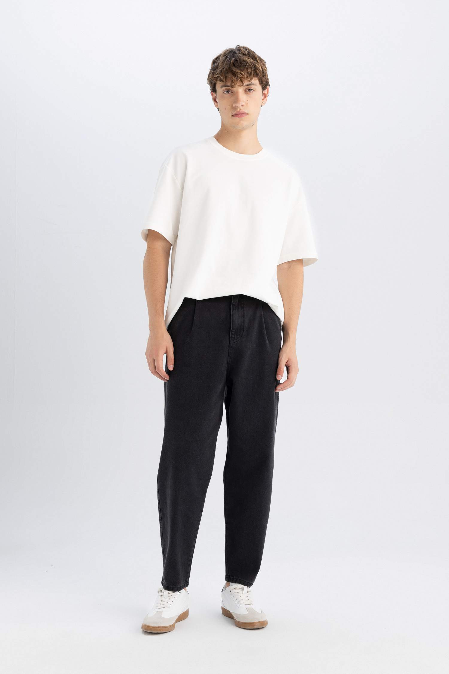 %100 Pamuk Balloon Fit Düz Paça Jean Pantolon