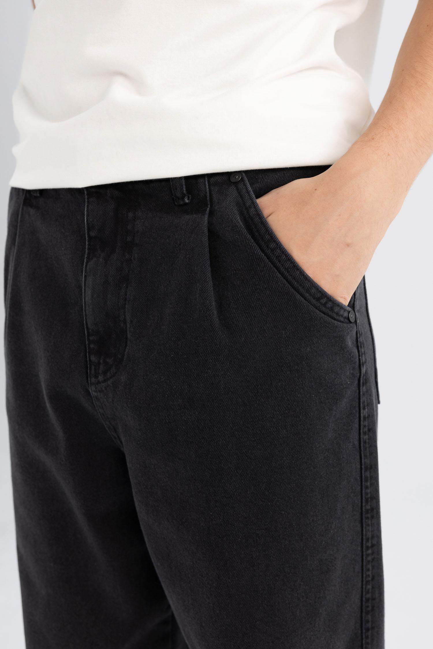 %100 Pamuk Balloon Fit Düz Paça Jean Pantolon