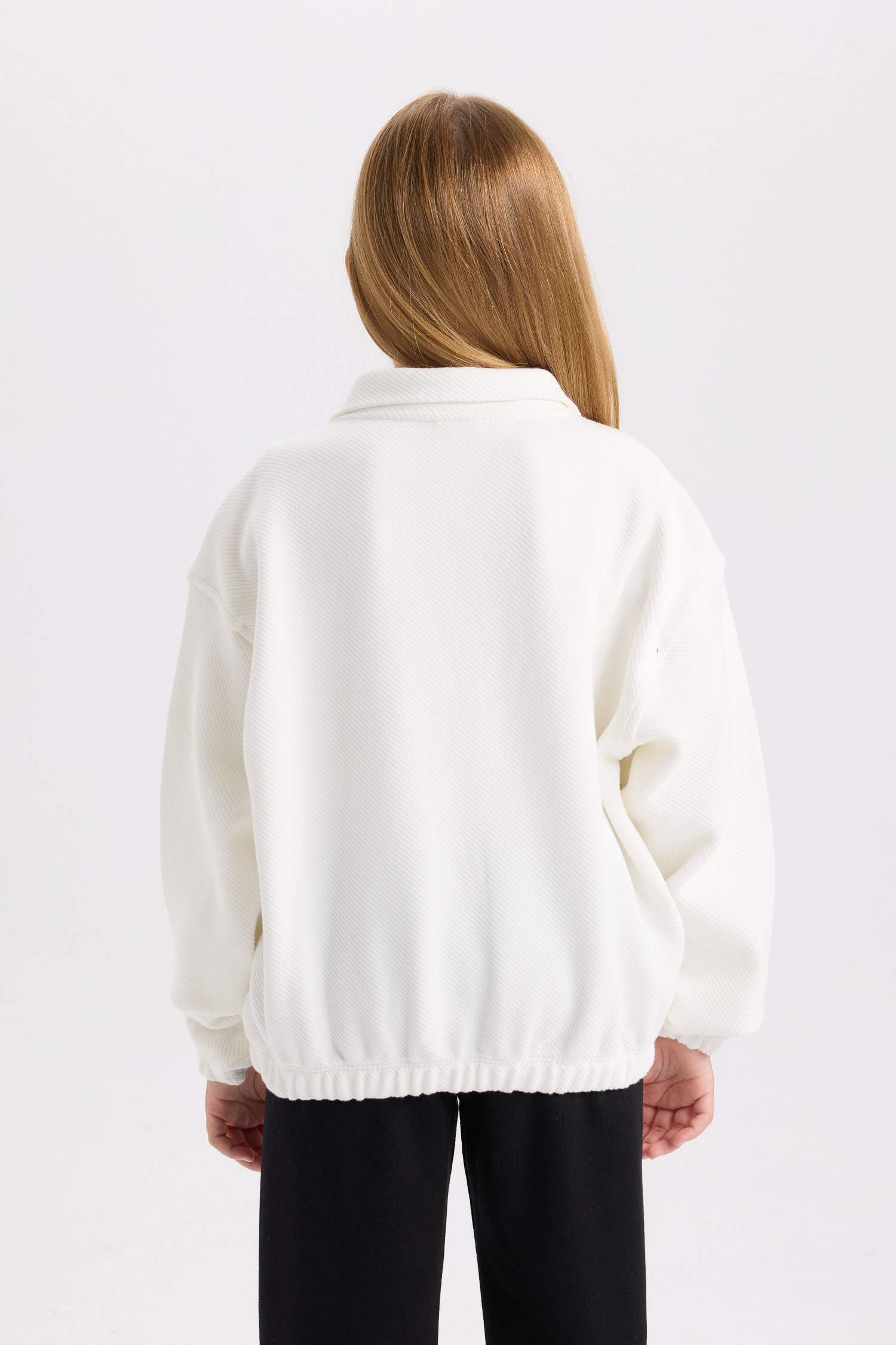 Kız Çocuk Relax Fit Çıtçıtlı Dik Yaka Basic Düz Sweatshirt