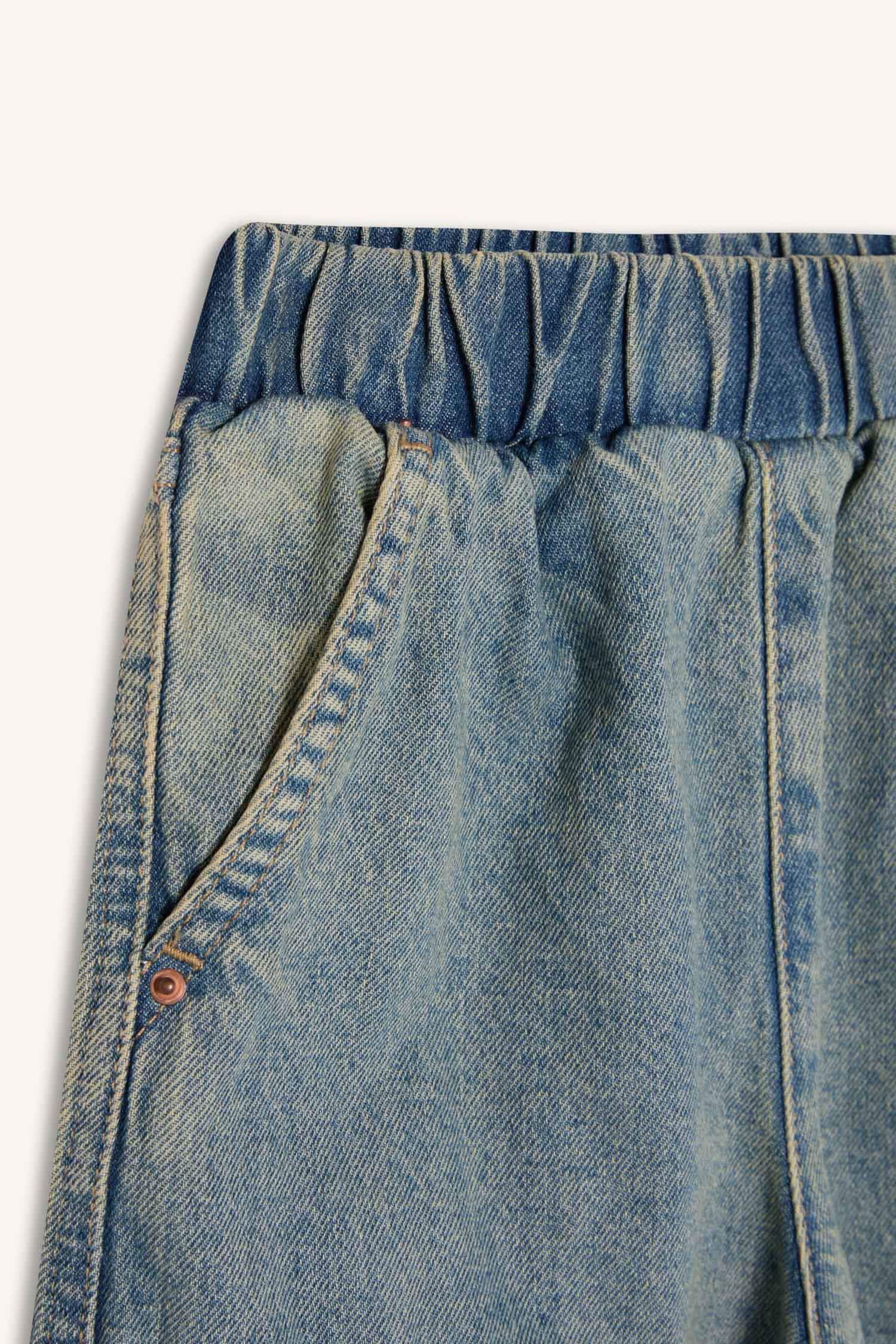 Kız Çocuk Kargo Cepli Wide Leg Geniş Bol Paça Jean Pantolon