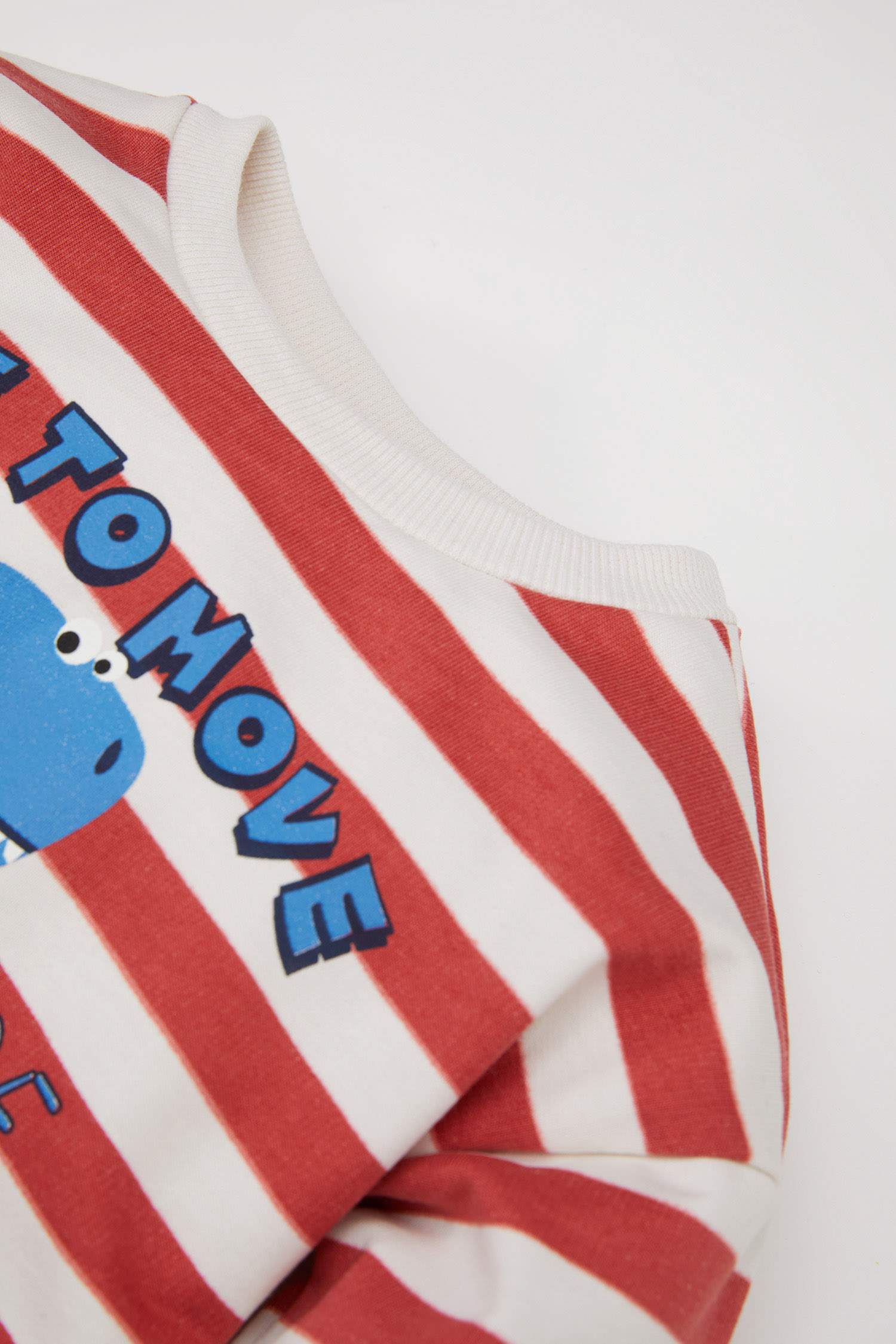 Erkek Bebek 2'li Takım Çizgili Dinozor Baskılı Sweatshirt Beli Lastikli Eşofman Altı