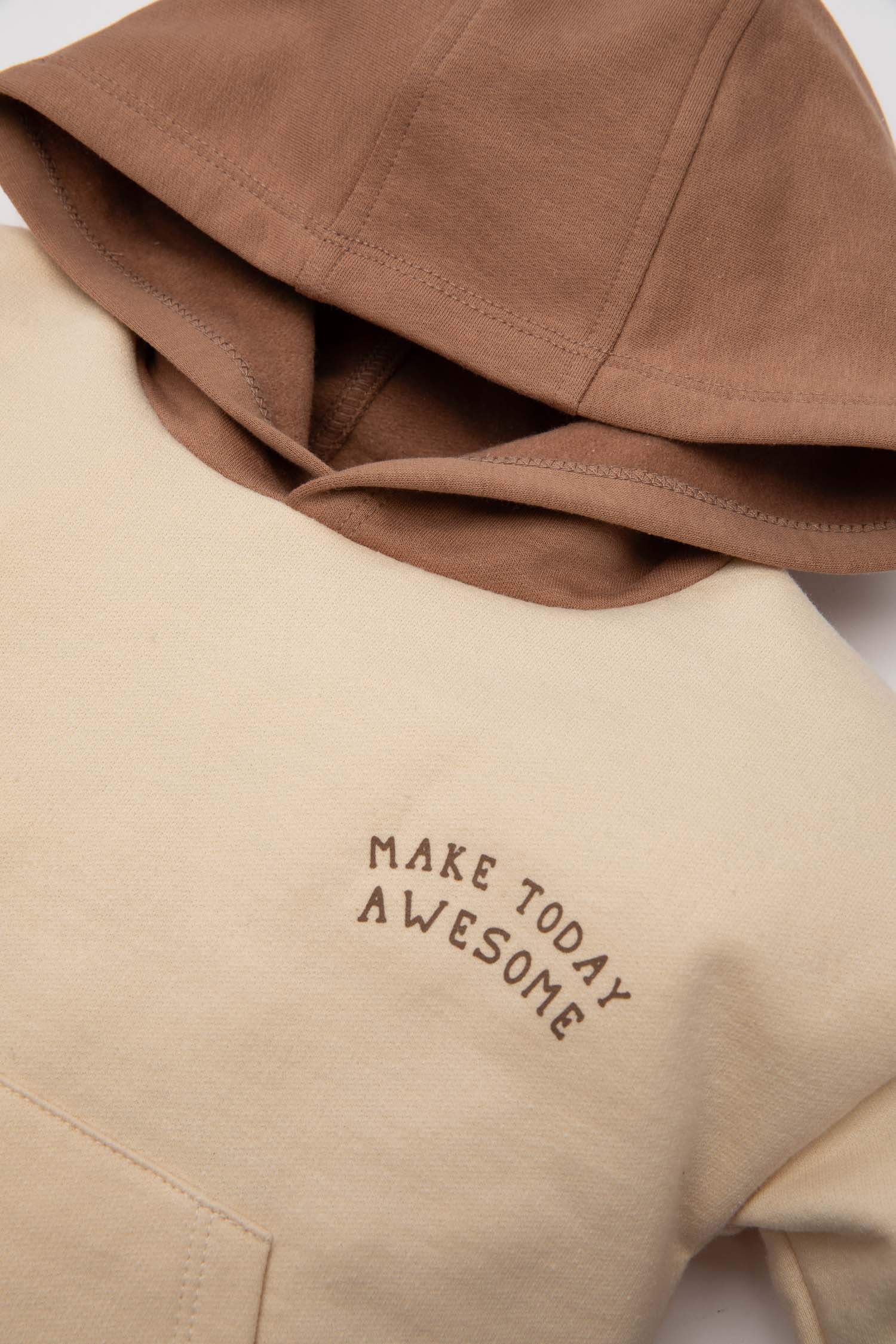 Erkek Bebek 2'li Takım Kapüşonlu Baskılı Sweatshirt Beli Lastikli Jogger Eşofman Altı