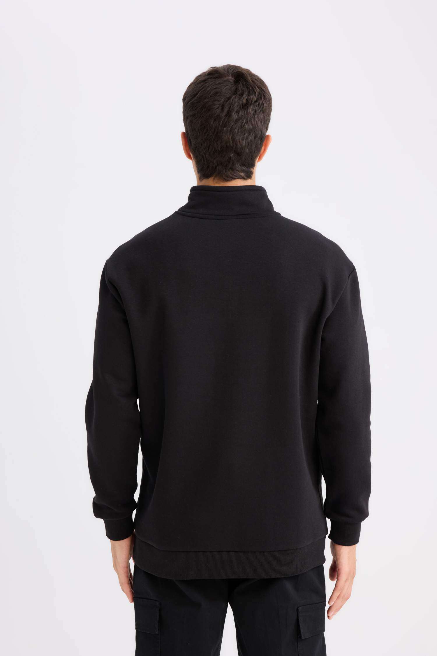 Relax Fit Dik Yaka Fermuarlı Baskılı Kalın Sweatshirt