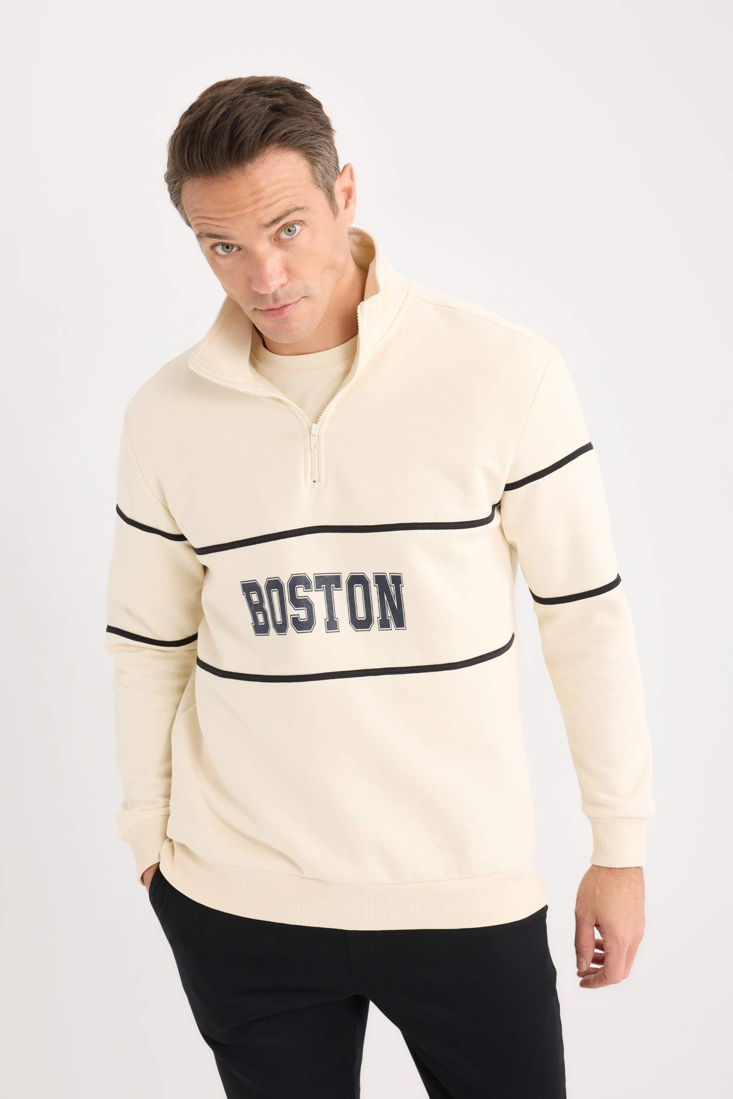 Relax Fit Stand-up Collar Thick Sweatshirt