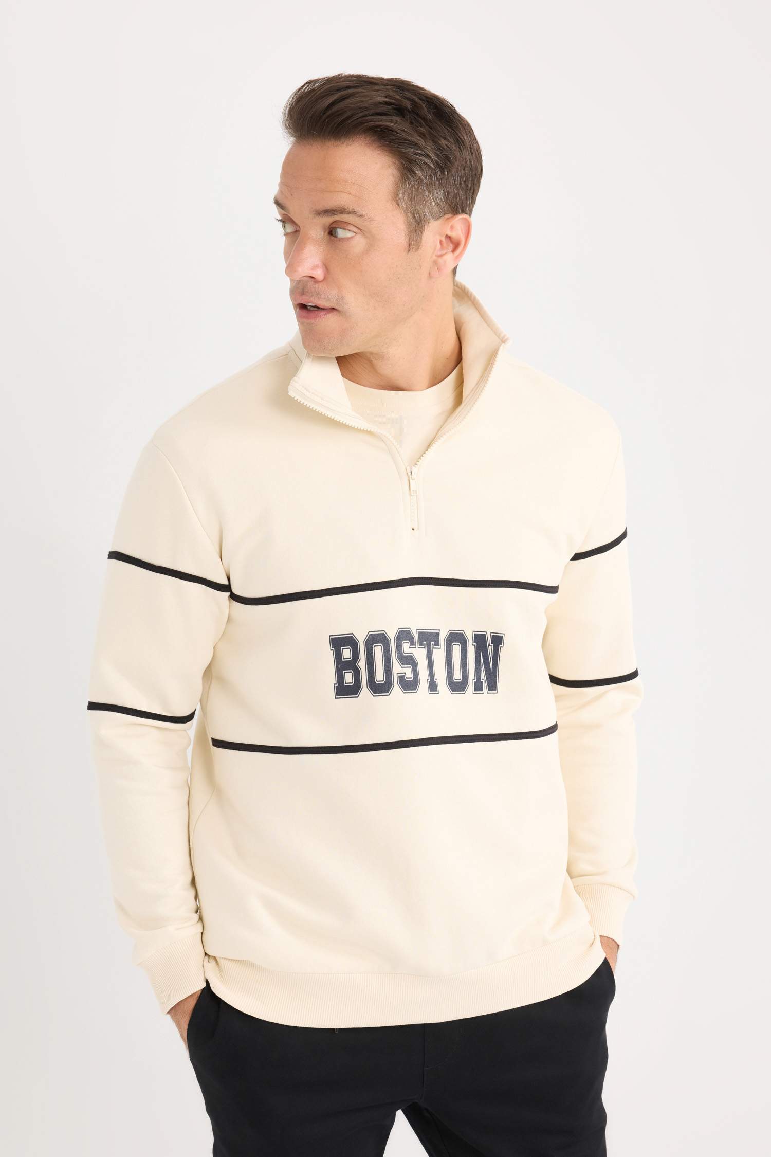 Relax Fit Stand-up Collar Thick Sweatshirt