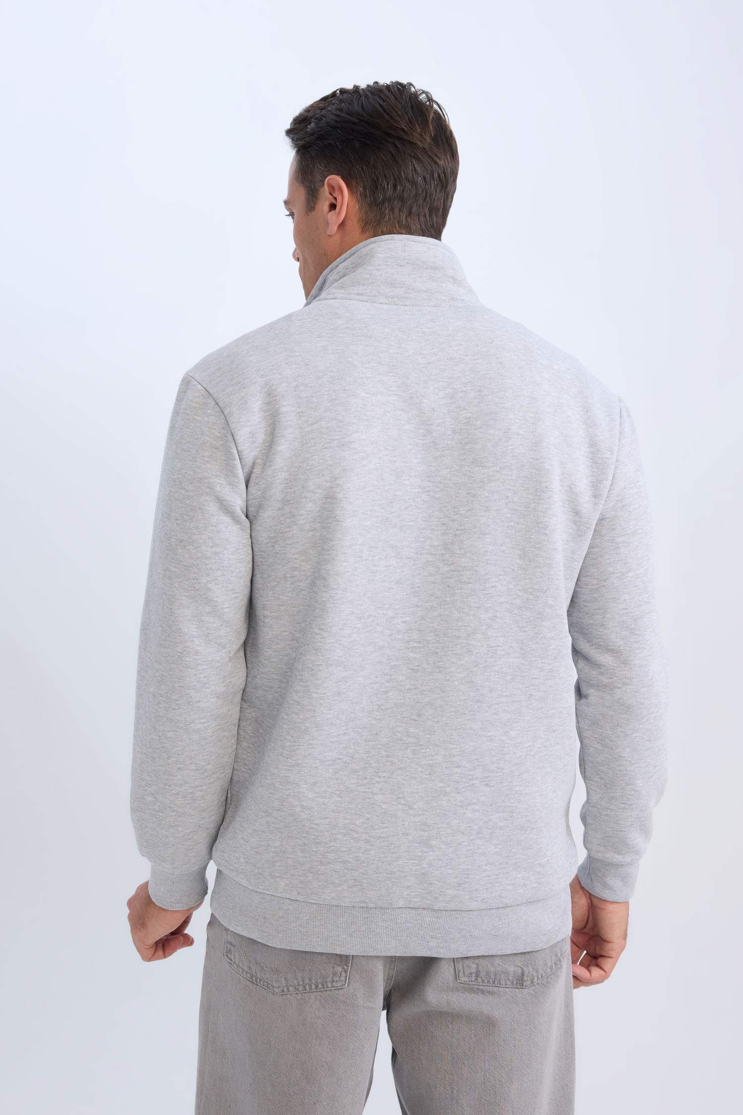 Relax Fit Fermuarlı Dik Yaka Baskılı Kalın Sweatshirt