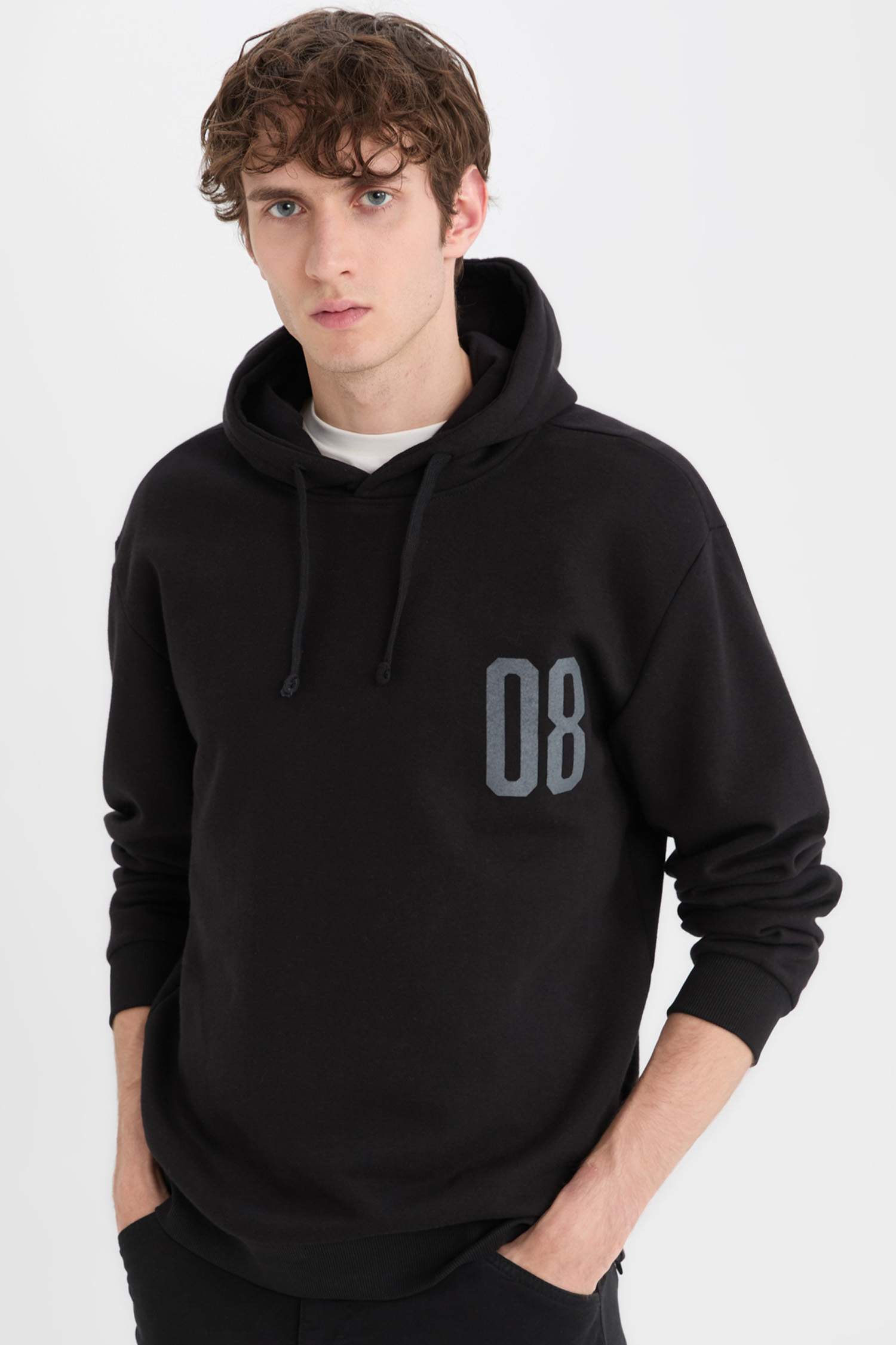 Relax Fit Hooded Printed Thick Sweatshirt