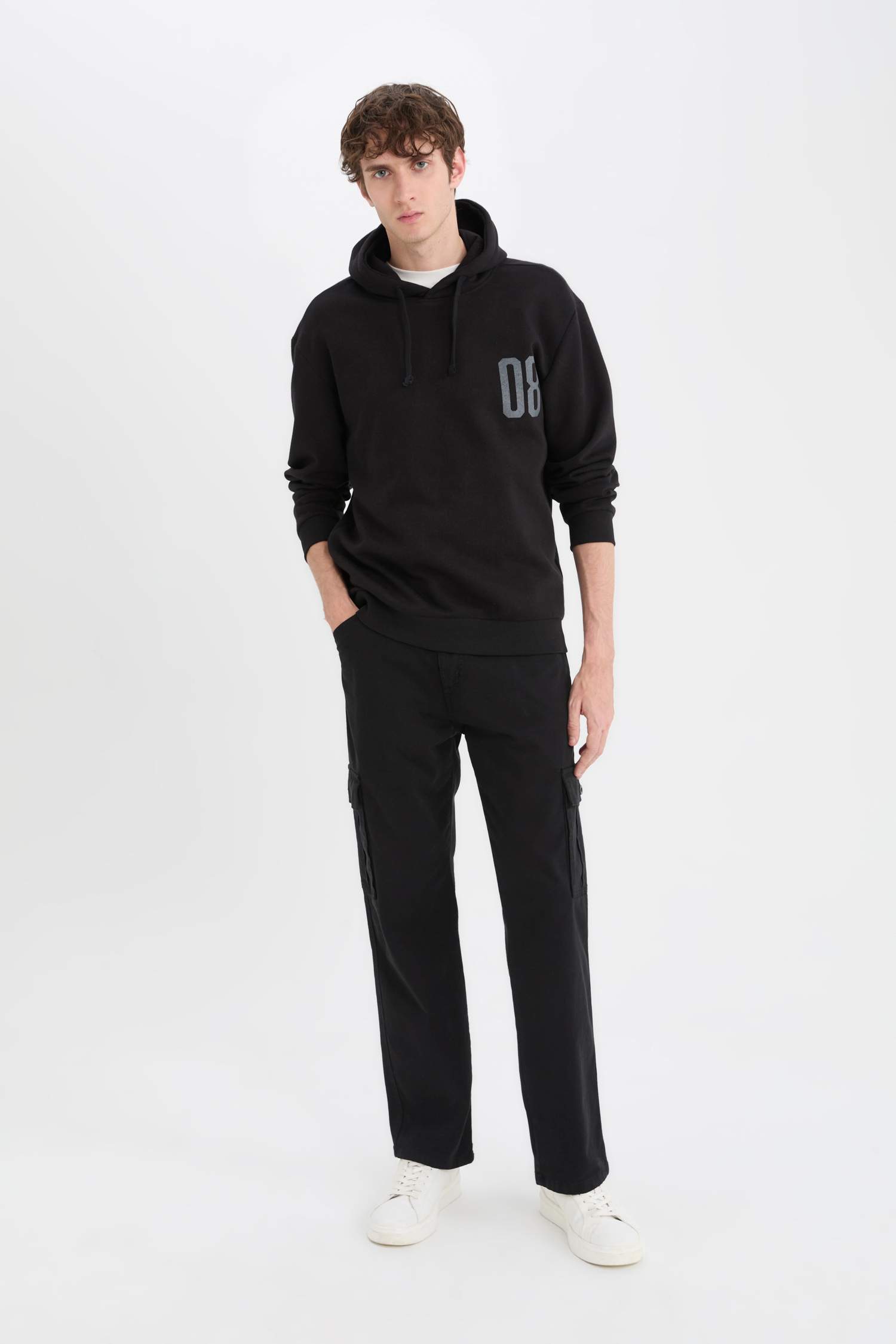 Relax Fit Hooded Printed Thick Sweatshirt