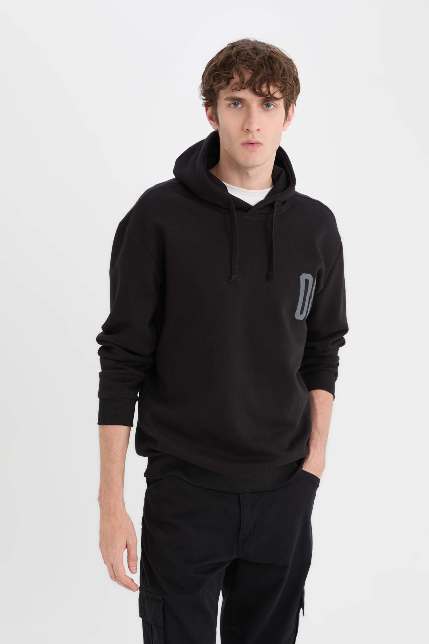 Relax Fit Hooded Printed Thick Sweatshirt