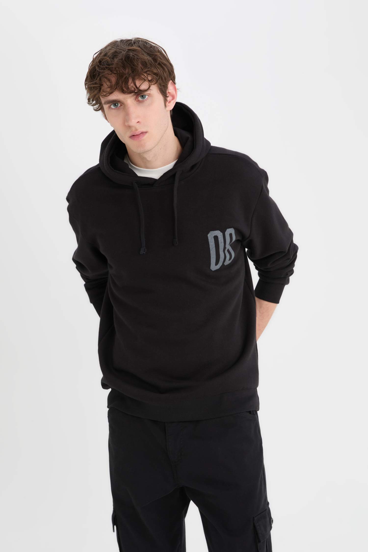 Relax Fit Hooded Printed Thick Sweatshirt