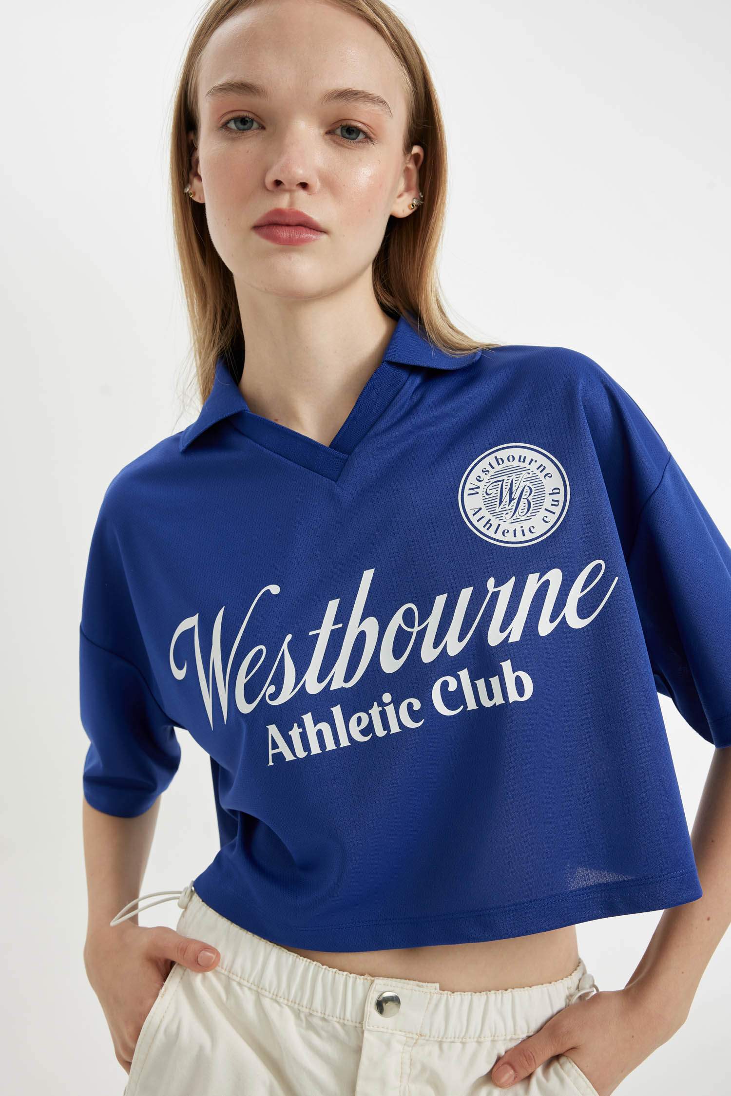 T-Shirt Polo Oversize imprimé à Manches Courtes