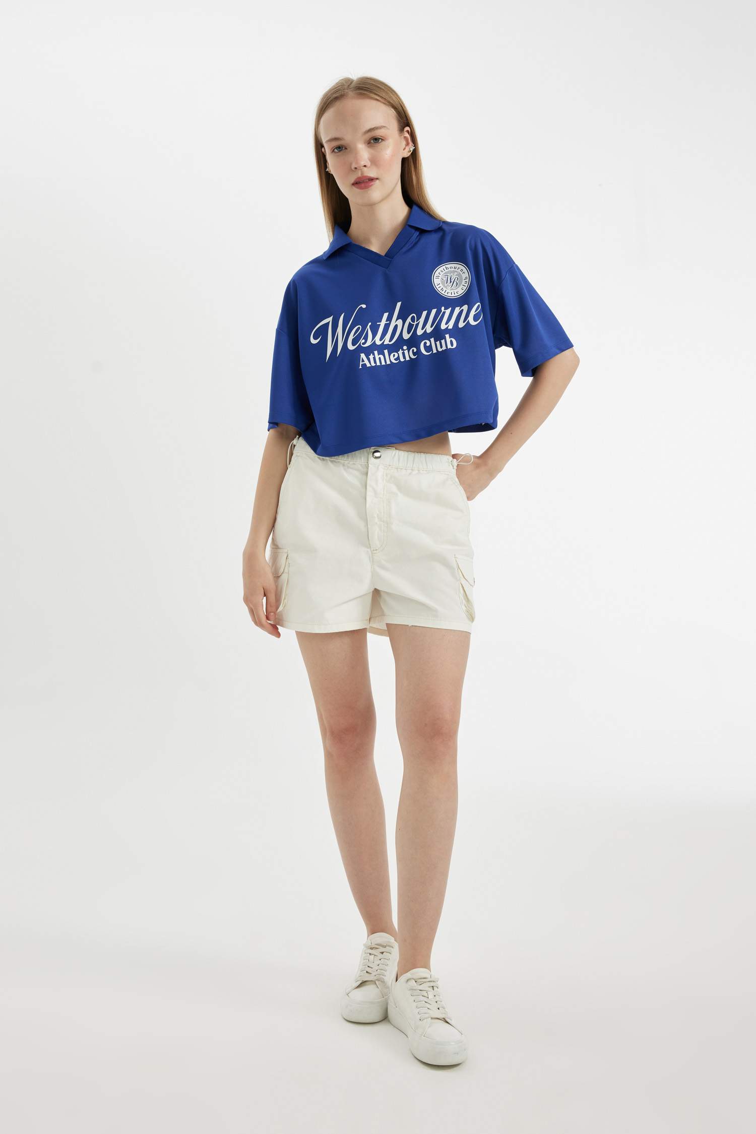 T-Shirt Polo Oversize imprimé à Manches Courtes