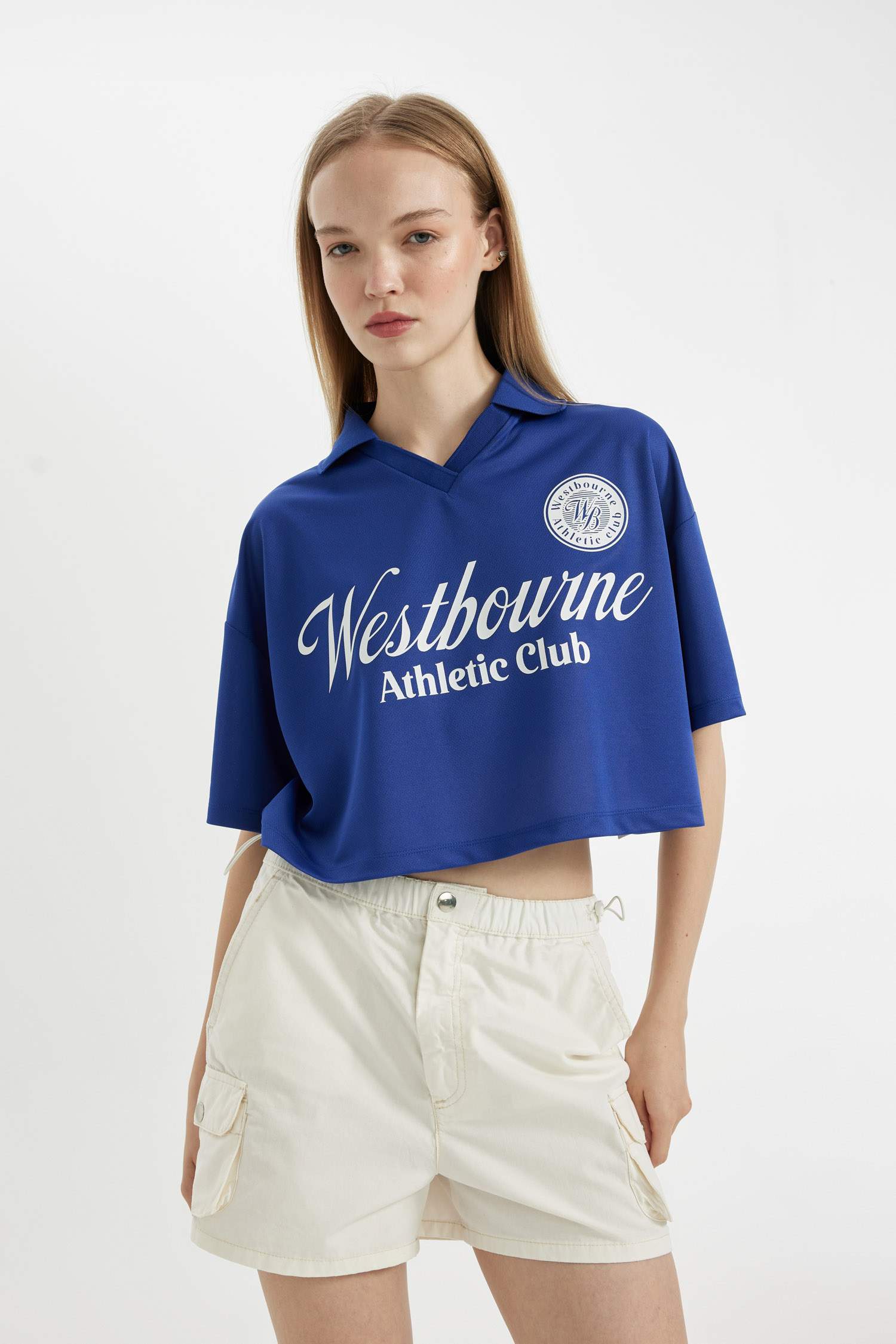 T-Shirt Polo Oversize imprimé à Manches Courtes