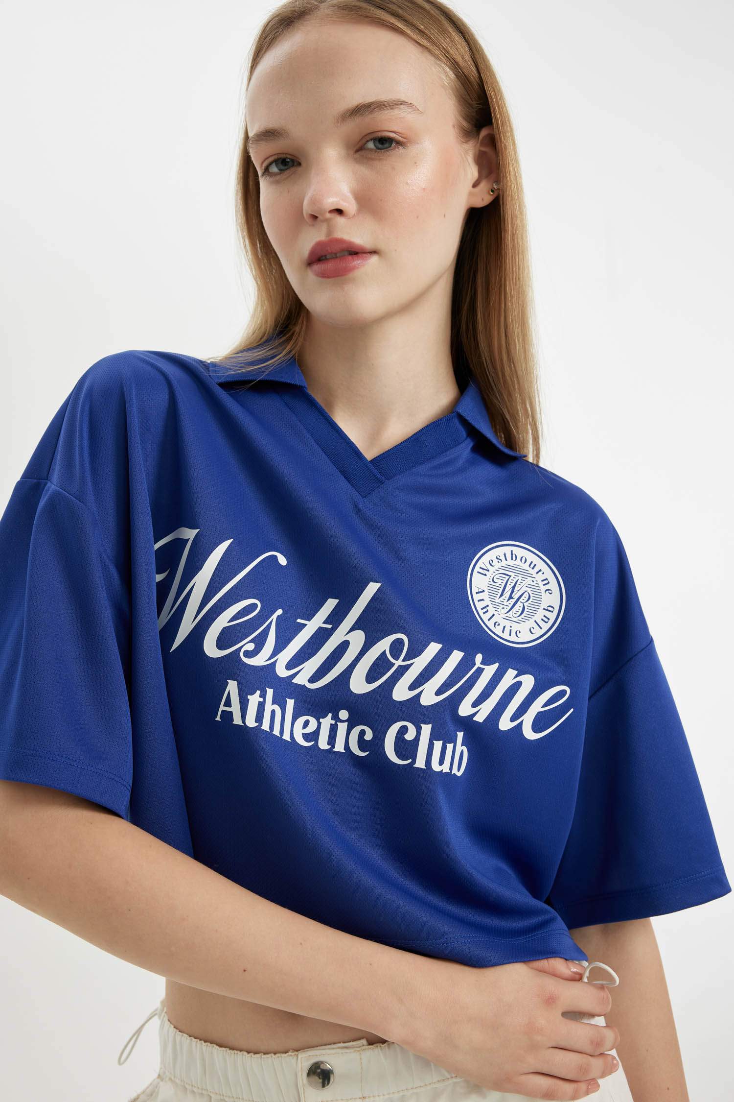 T-Shirt Polo Oversize imprimé à Manches Courtes