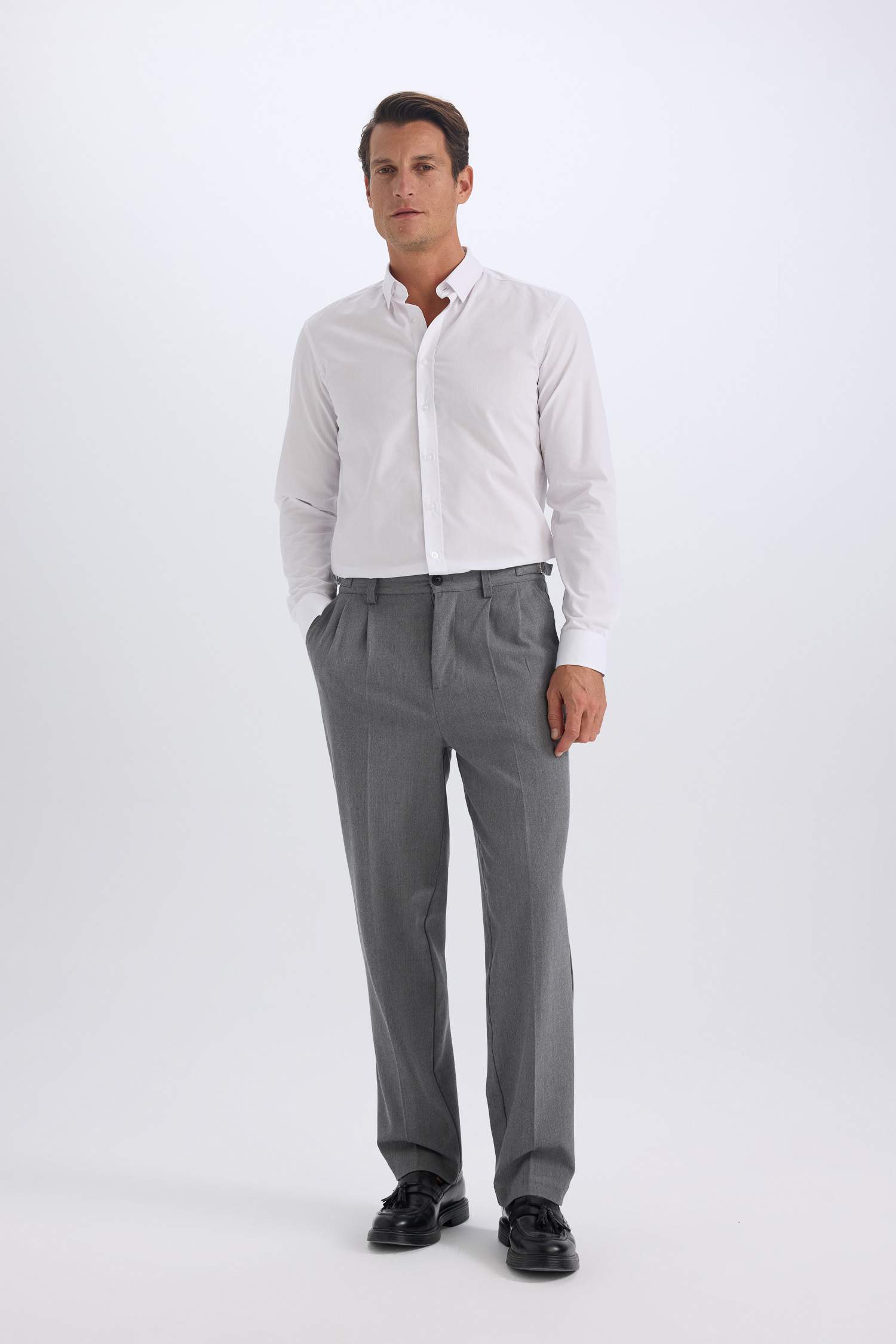 Slim Fit Polo Collar Poplin Long Sleeve Shirt