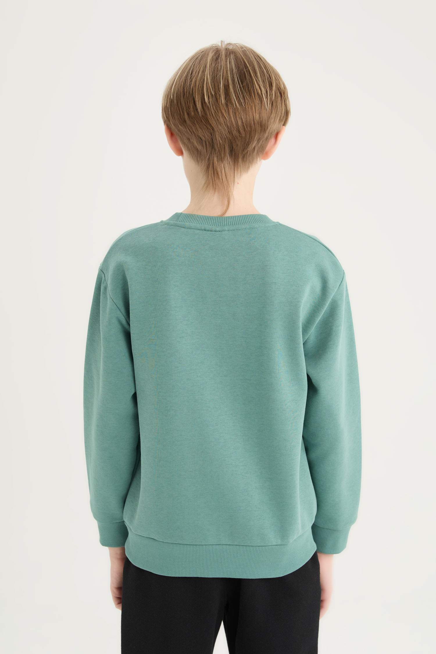 Erkek Çocuk 2'li Takım Bisiklet Yaka Baskılı Kalın Sweatshirt Beli Lastikli Eşofman Altı