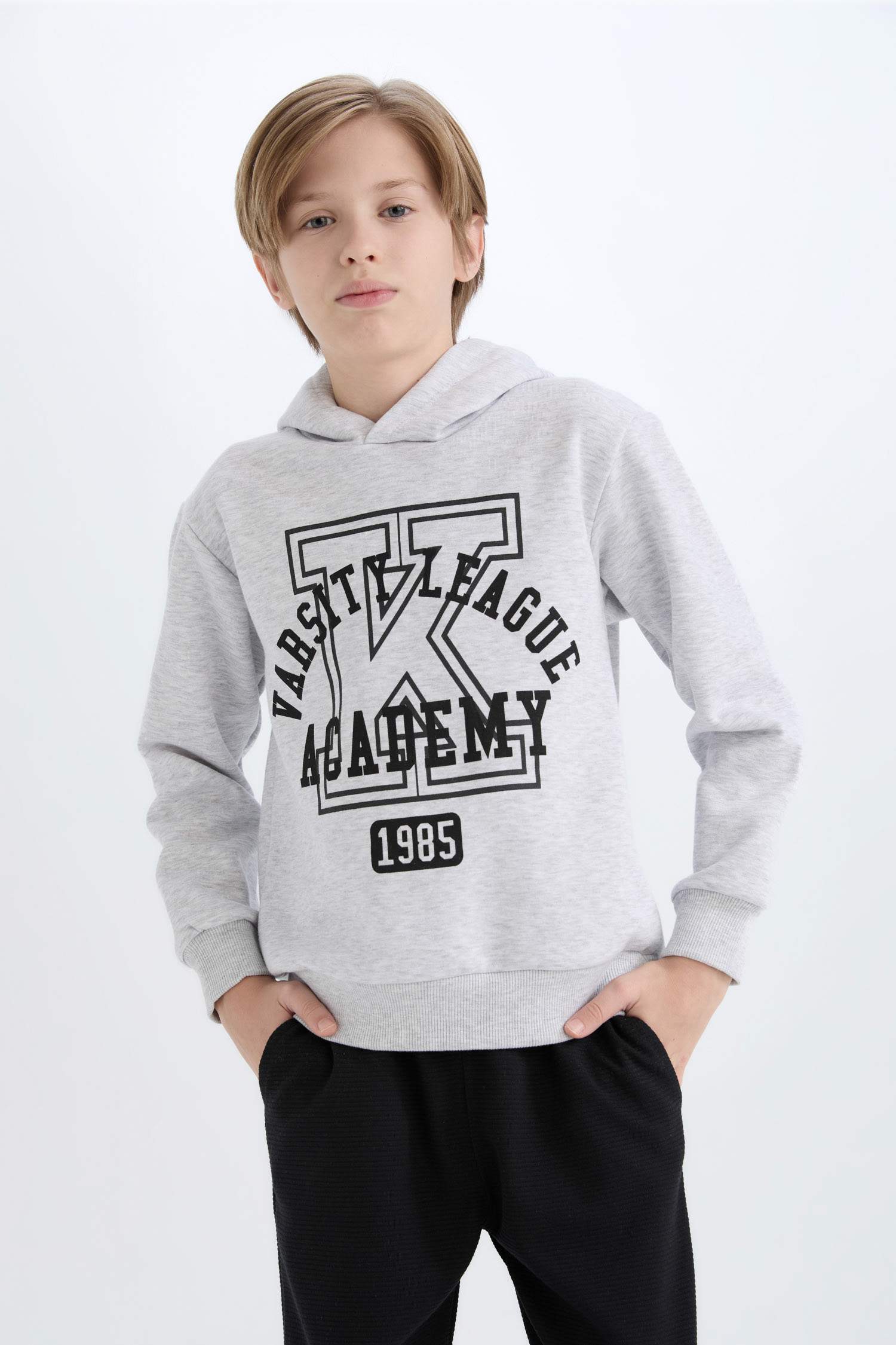 Erkek Çocuk 2'li Takım Kapüşonlu Baskılı Sweatshirt Beli Lastikli Eşofman Altı