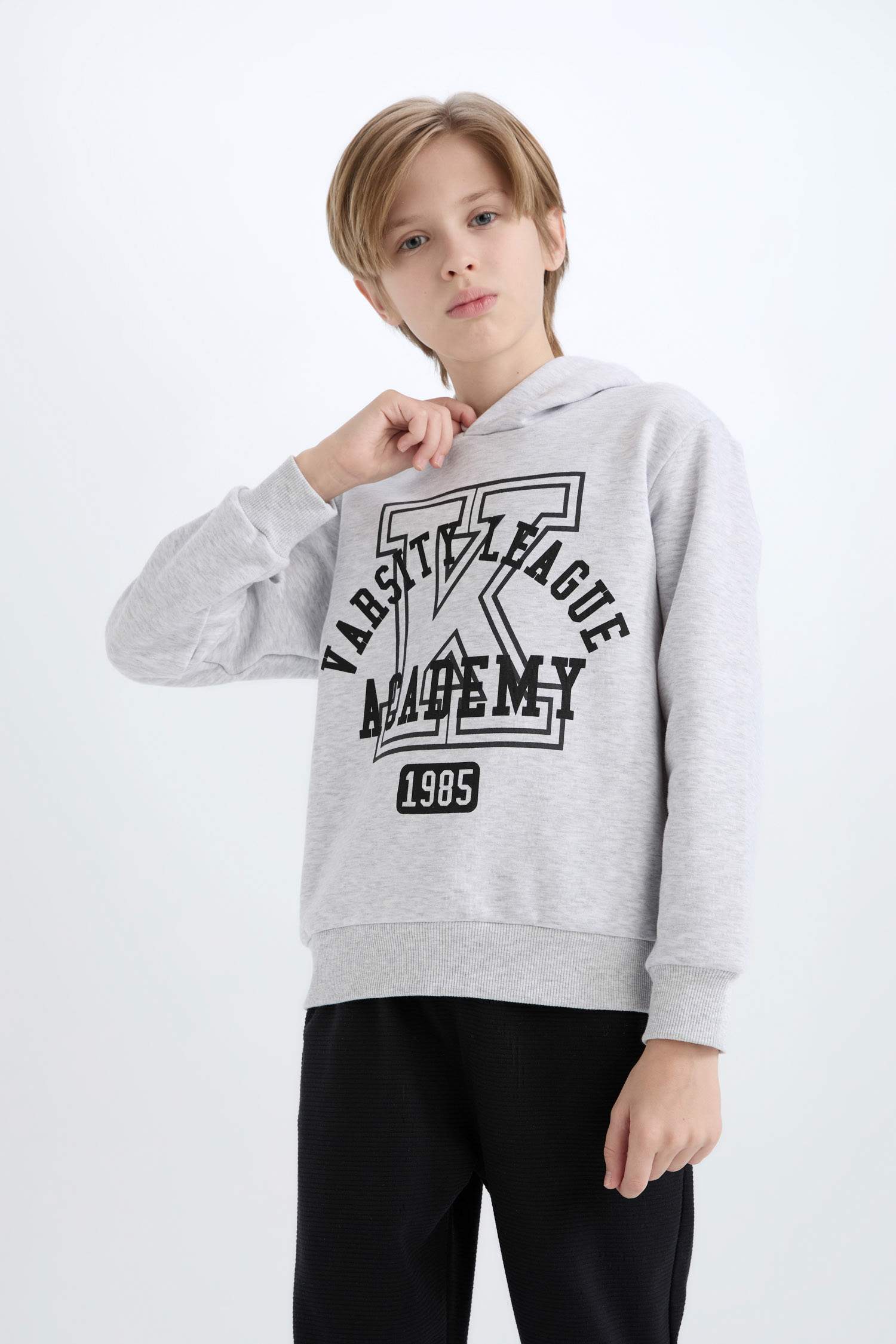 Erkek Çocuk 2'li Takım Kapüşonlu Baskılı Sweatshirt Beli Lastikli Eşofman Altı