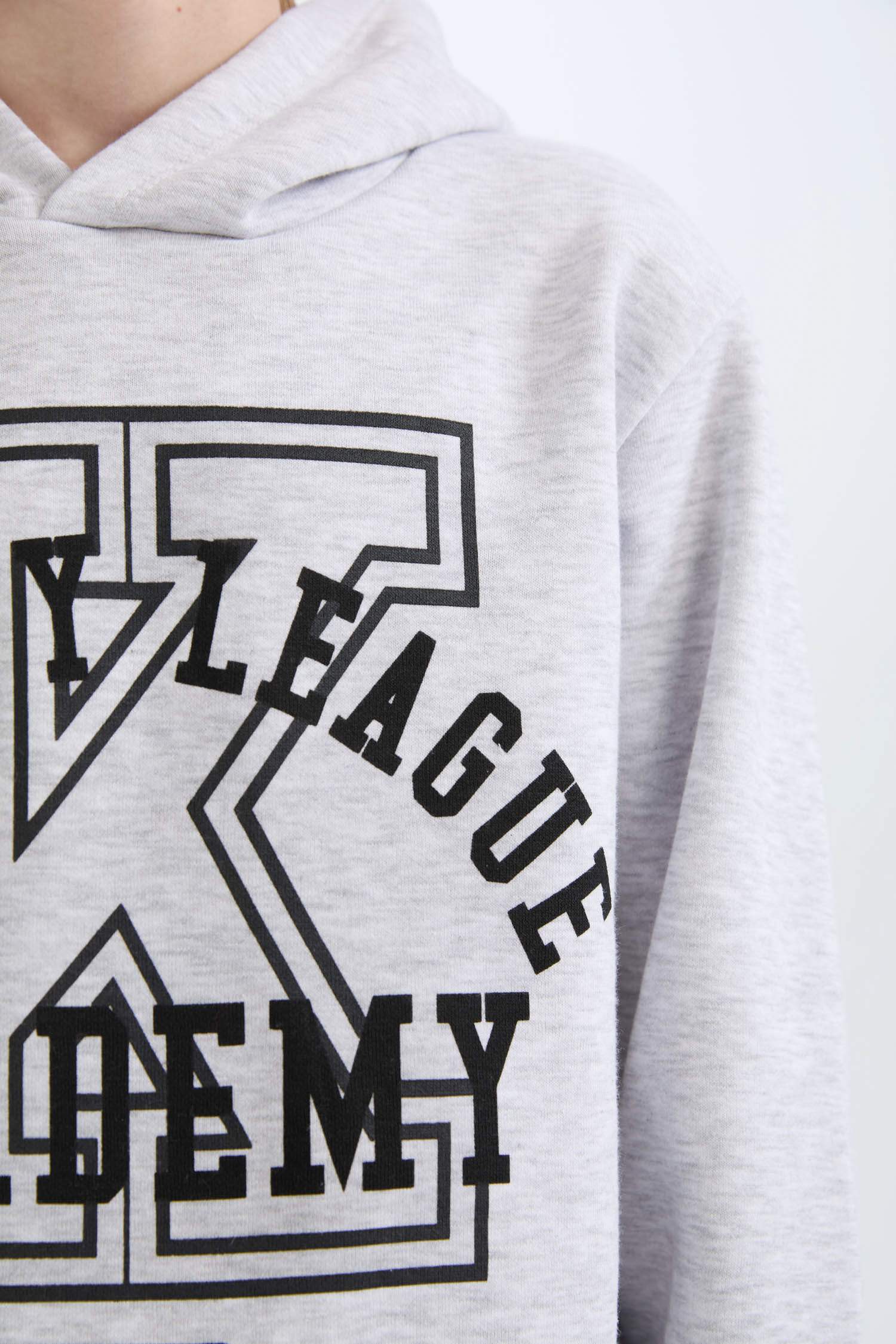 Erkek Çocuk 2'li Takım Kapüşonlu Baskılı Sweatshirt Beli Lastikli Eşofman Altı