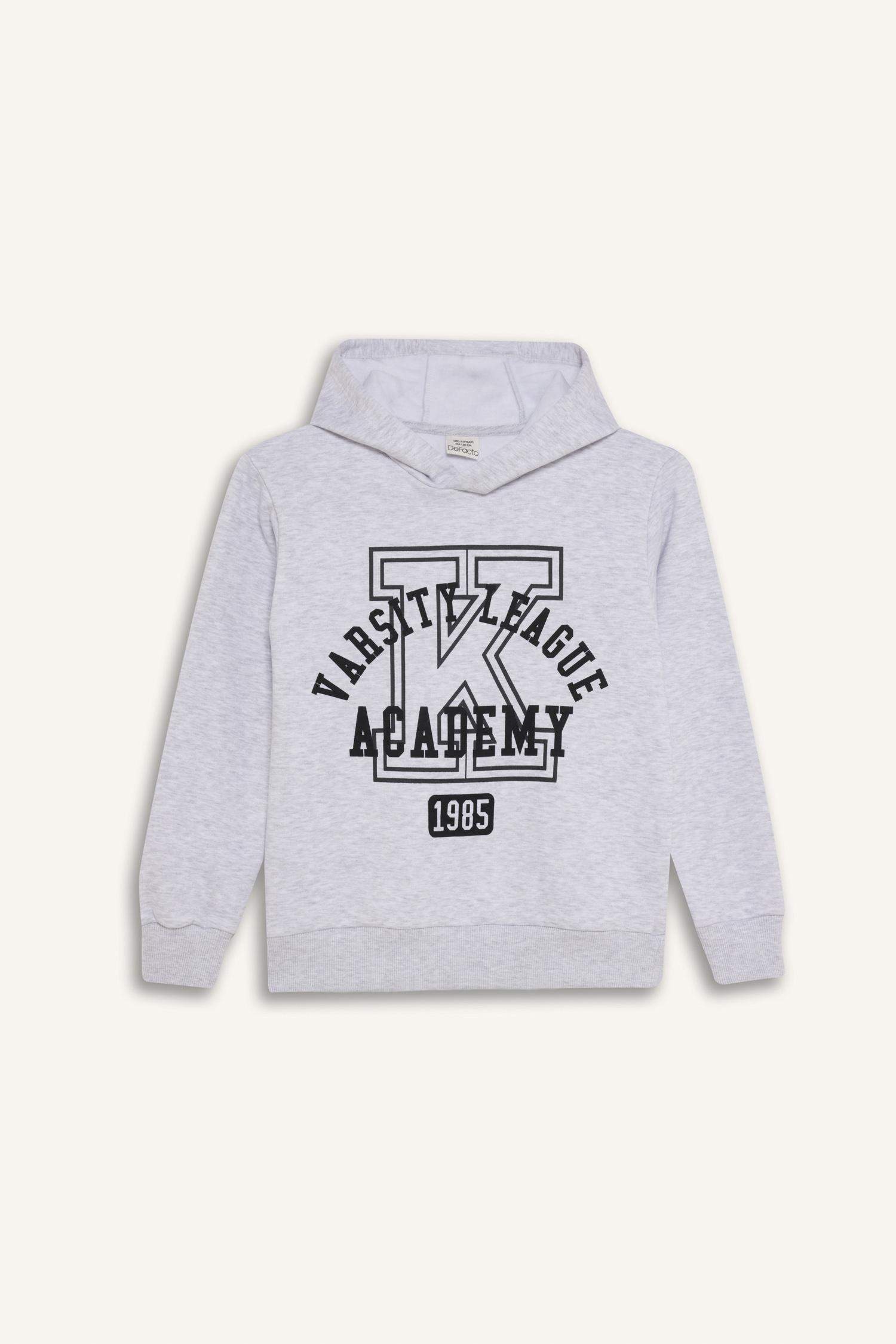 Erkek Çocuk 2'li Takım Kapüşonlu Baskılı Sweatshirt Beli Lastikli Eşofman Altı