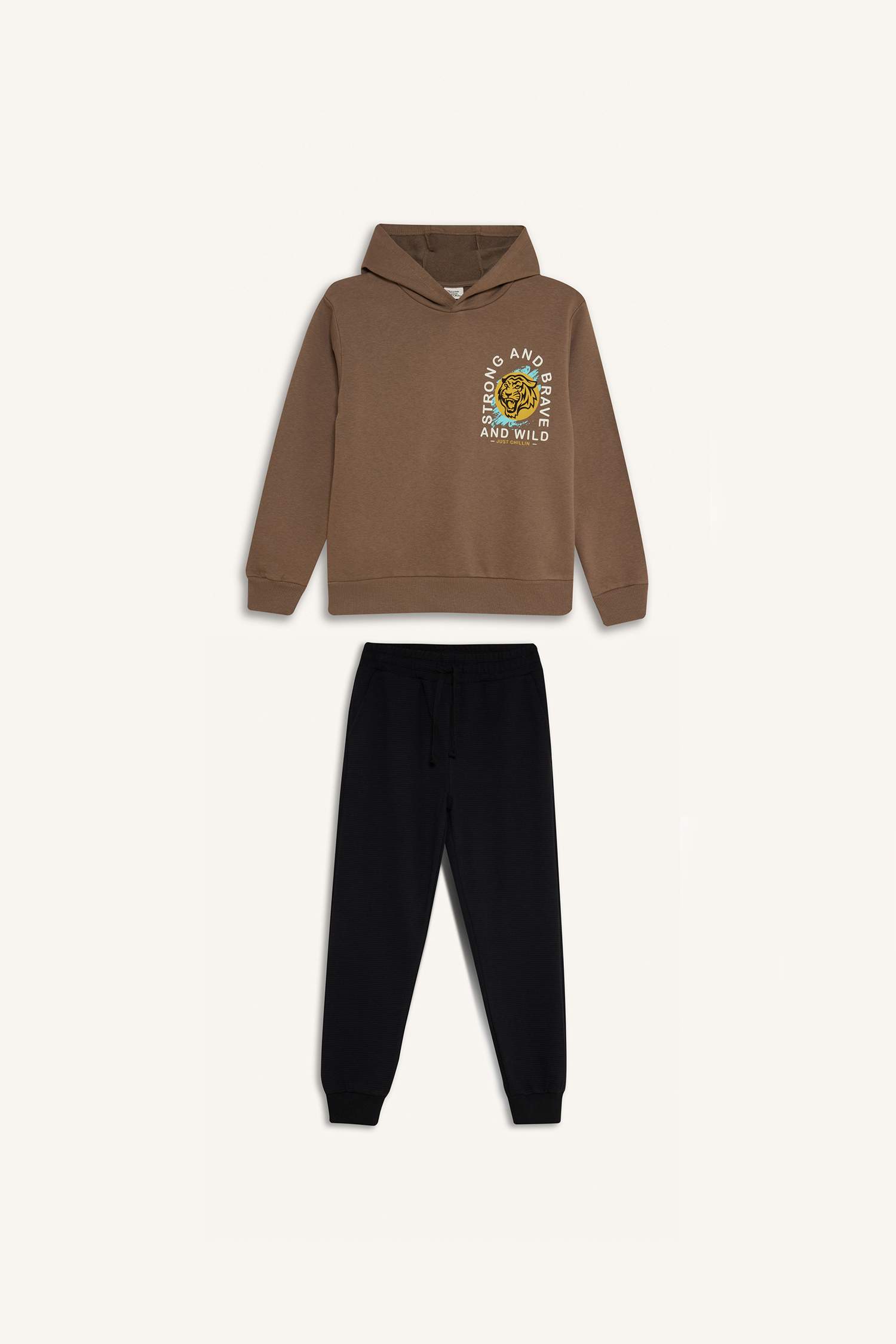 Erkek Çocuk 2'li Takım Baskılı Kapüşonlu Sweatshirt Eşofman Altı