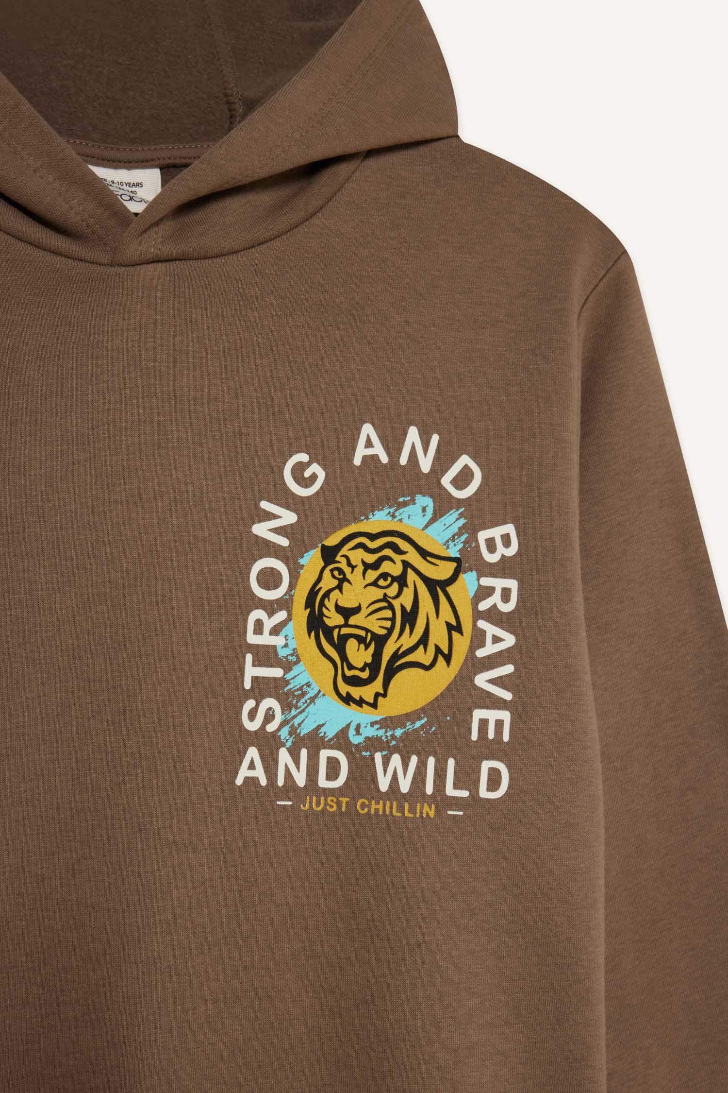 Erkek Çocuk 2'li Takım Baskılı Kapüşonlu Sweatshirt Eşofman Altı