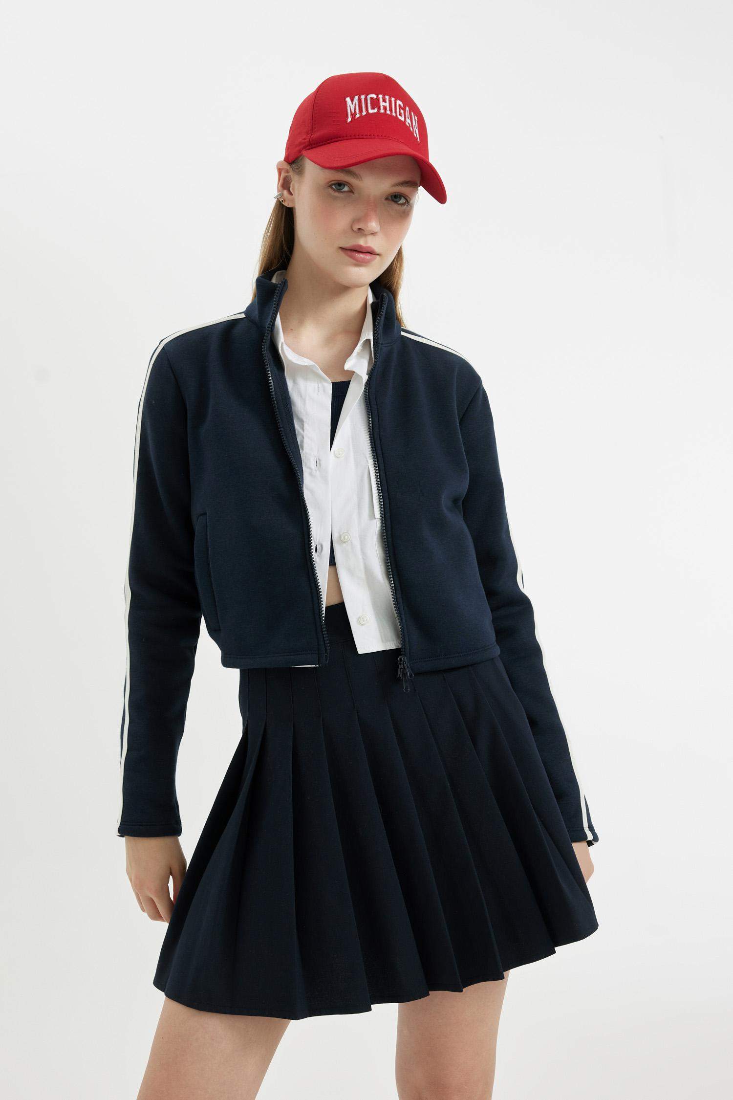 Coool Fitted Dik Yaka Basic Düz Cepli Fermuarlı Sweatshirt