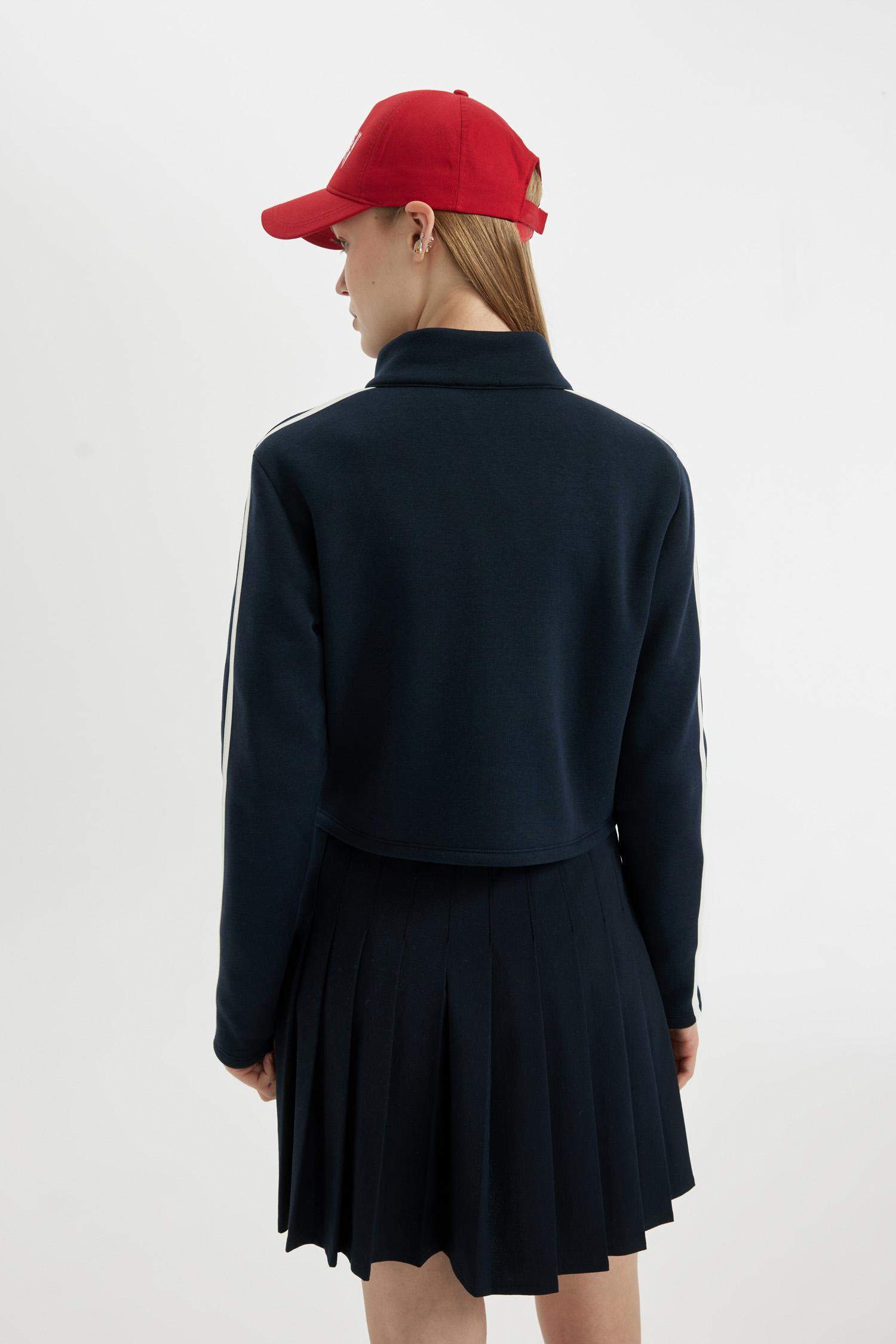 Coool Fitted Dik Yaka Basic Düz Cepli Fermuarlı Sweatshirt