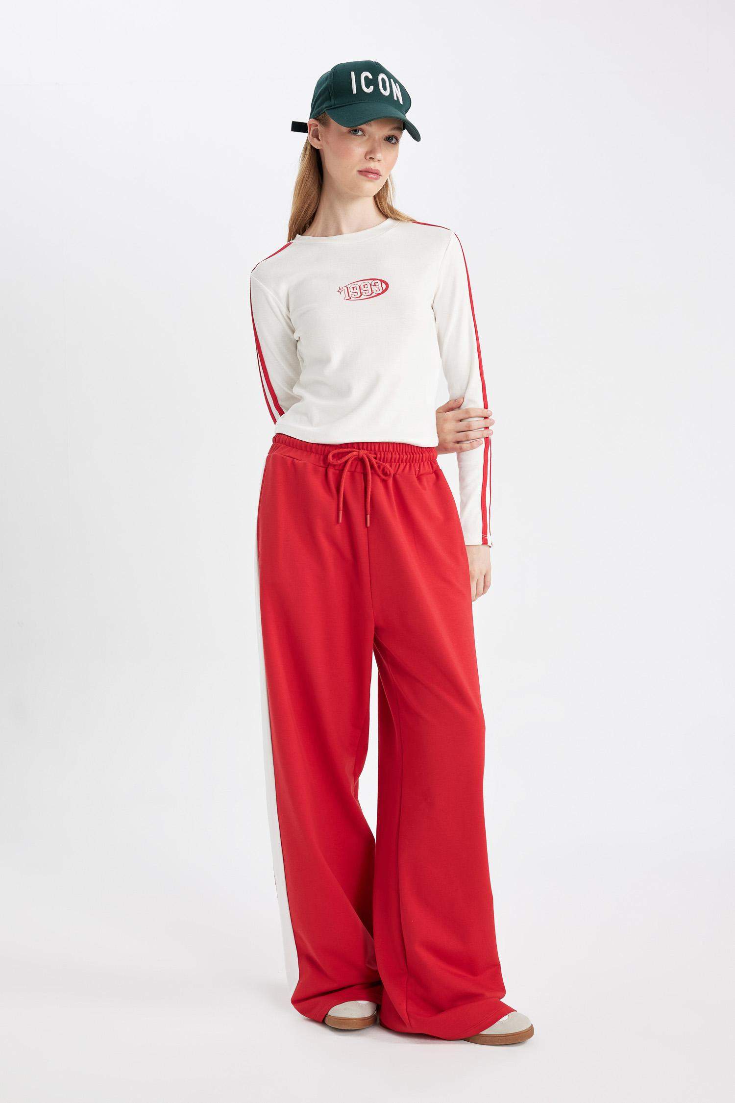 Fitted Vücuda Oturan Bisiklet Yaka Baskılı Ribana Uzun Kollu Tişört