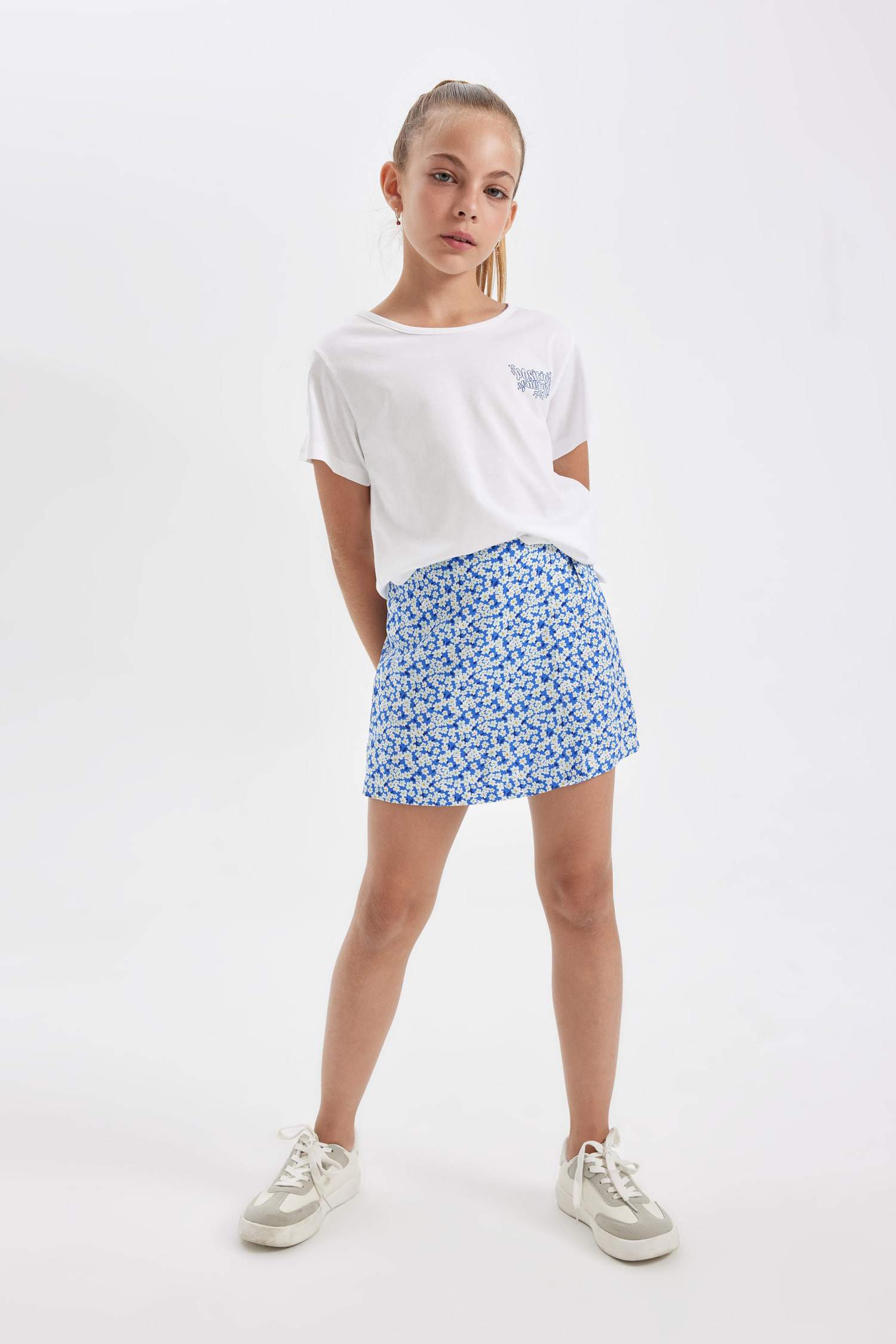 Girl Short Sleeve T-Shirt Floral Skort Viscose 2 Piece Set