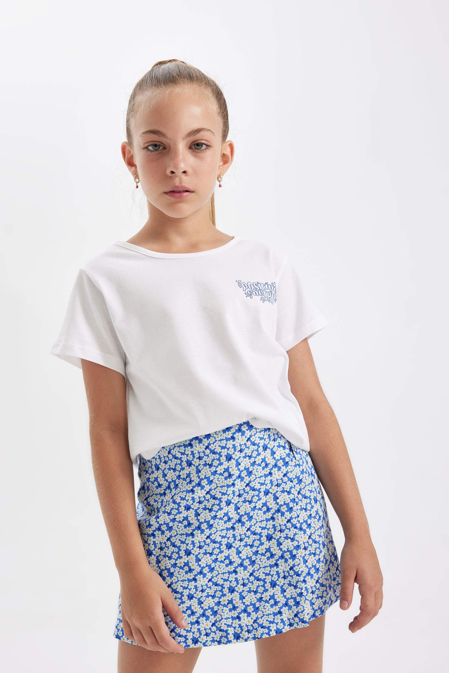 Girl Short Sleeve T-Shirt Floral Skort Viscose 2 Piece Set