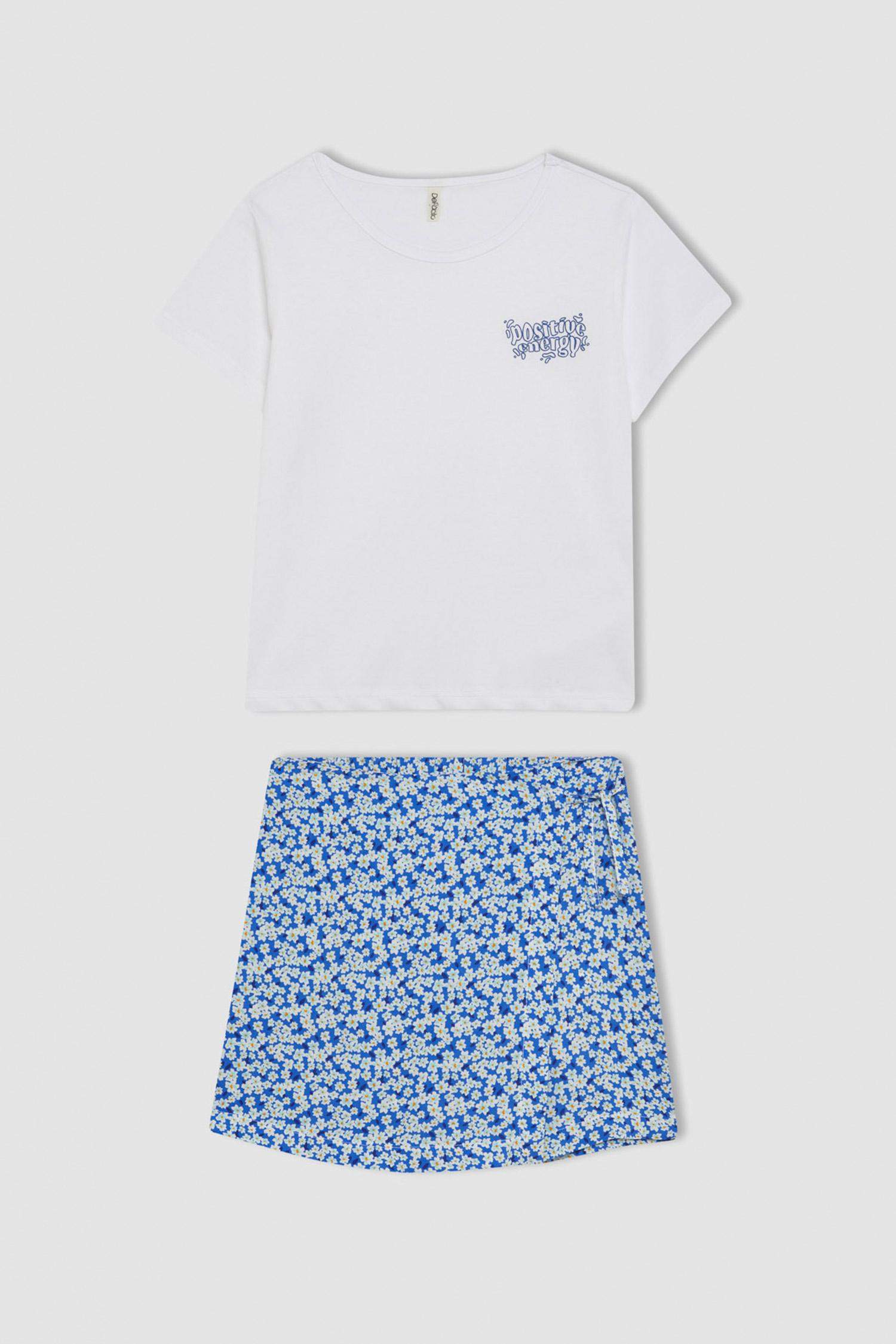 Girl Short Sleeve T-Shirt Floral Skort Viscose 2 Piece Set