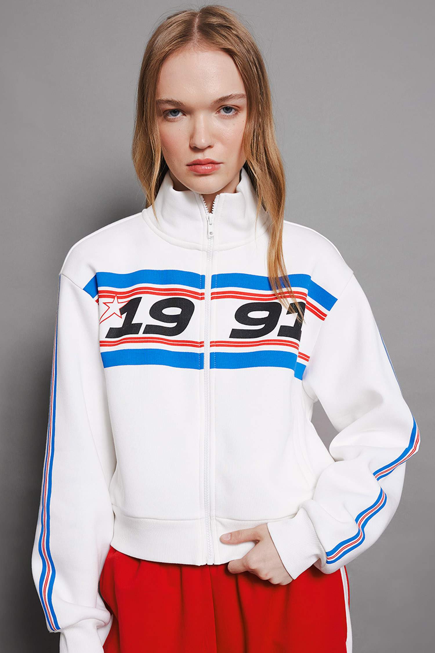 Sweat-shirt épais imprimé à coupe Ample et à fermeture éclair