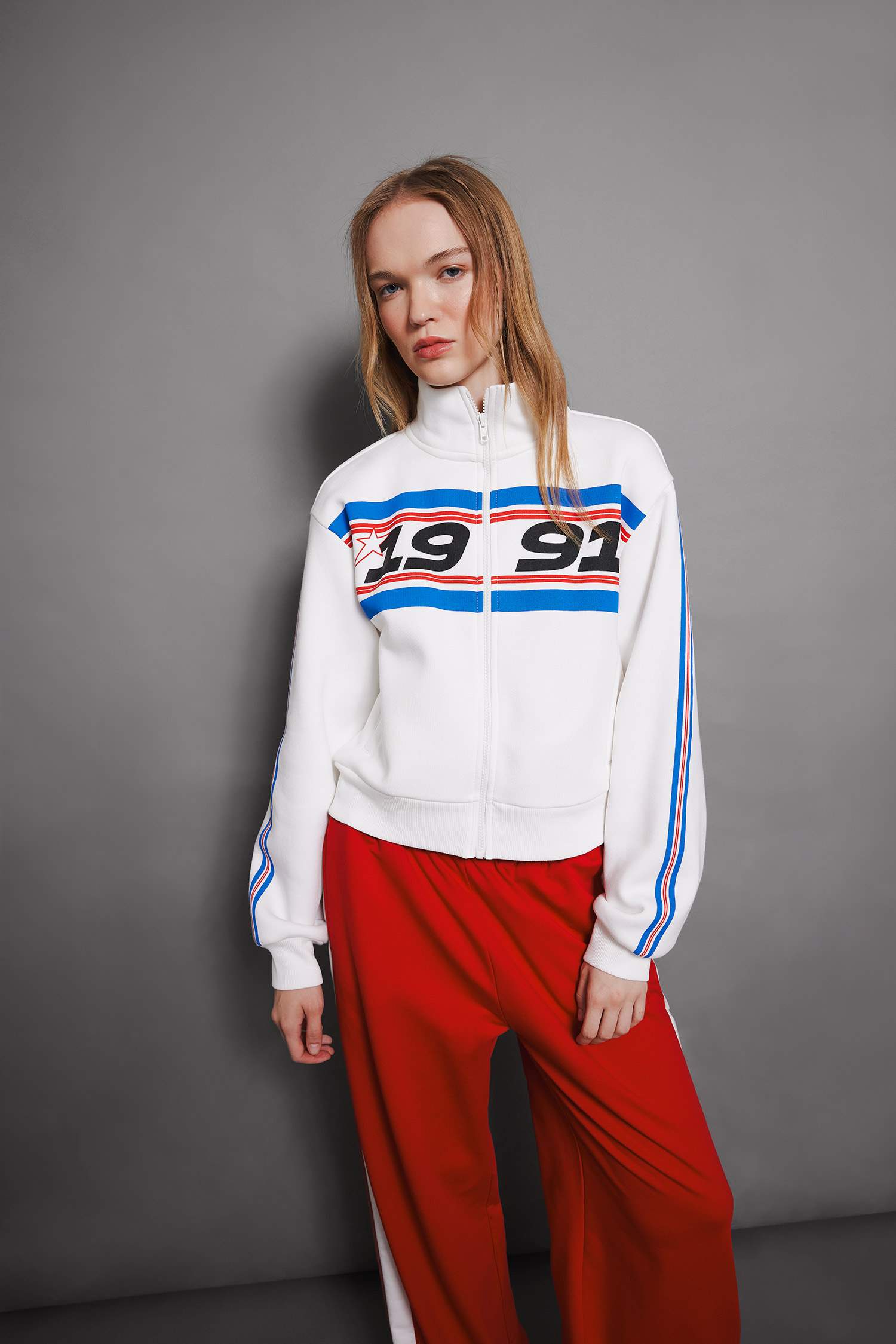 Sweat-shirt épais imprimé à coupe Ample et à fermeture éclair