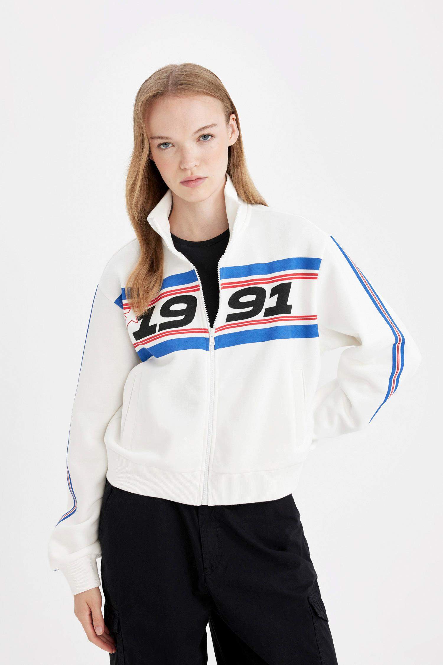 Sweat-shirt épais imprimé à coupe Ample et à fermeture éclair