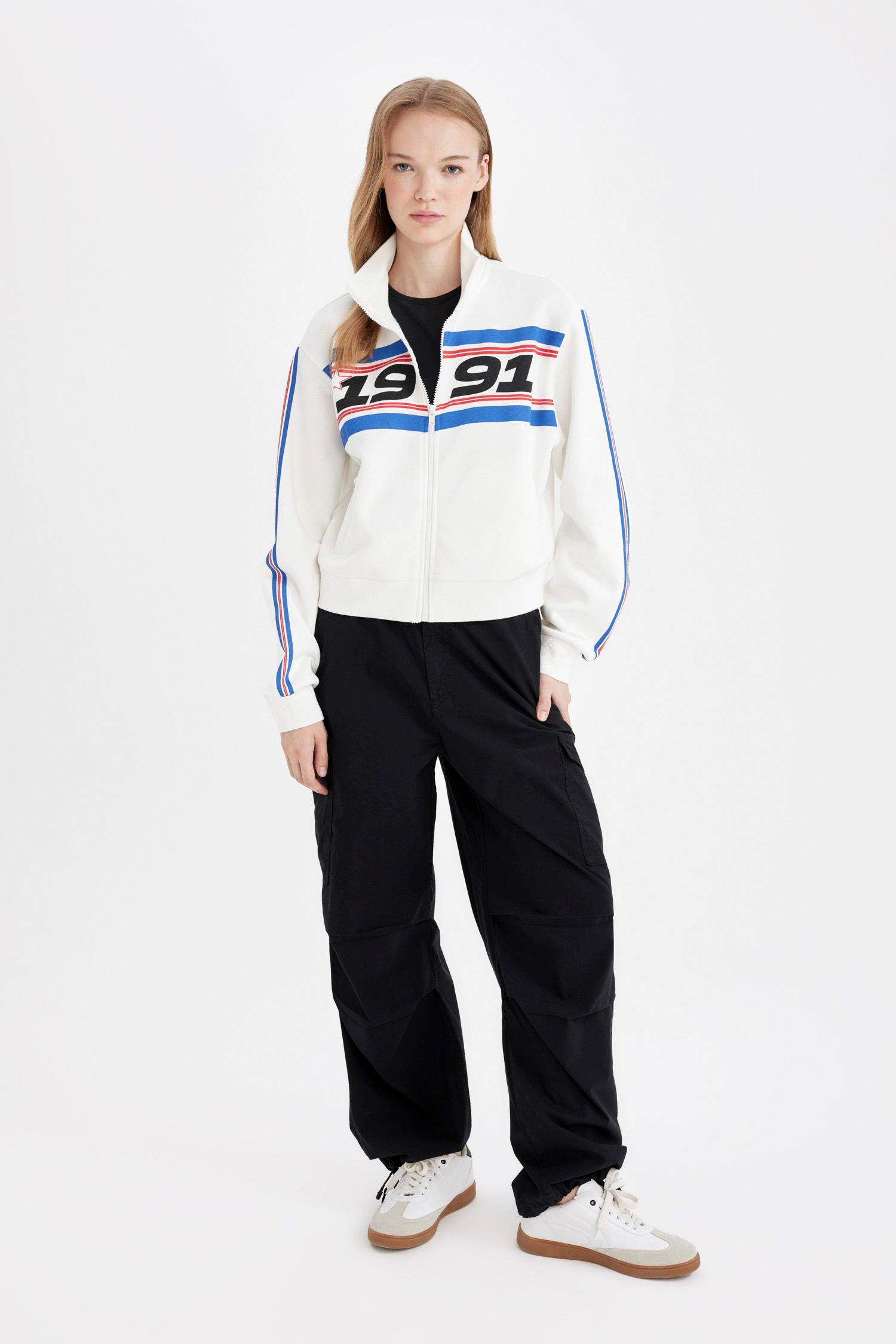 Sweat-shirt épais imprimé à coupe Ample et à fermeture éclair