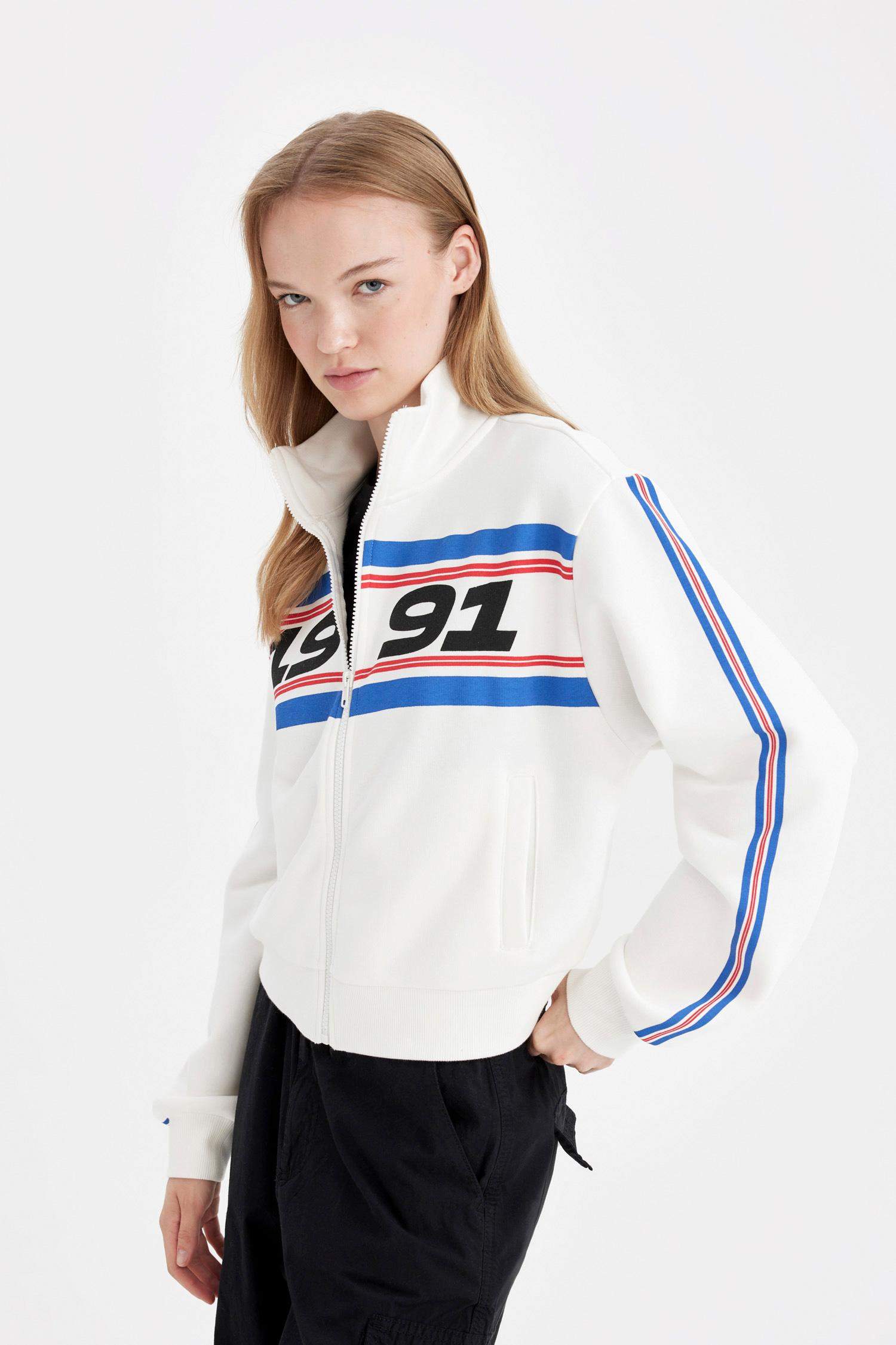 Sweat-shirt épais imprimé à coupe Ample et à fermeture éclair