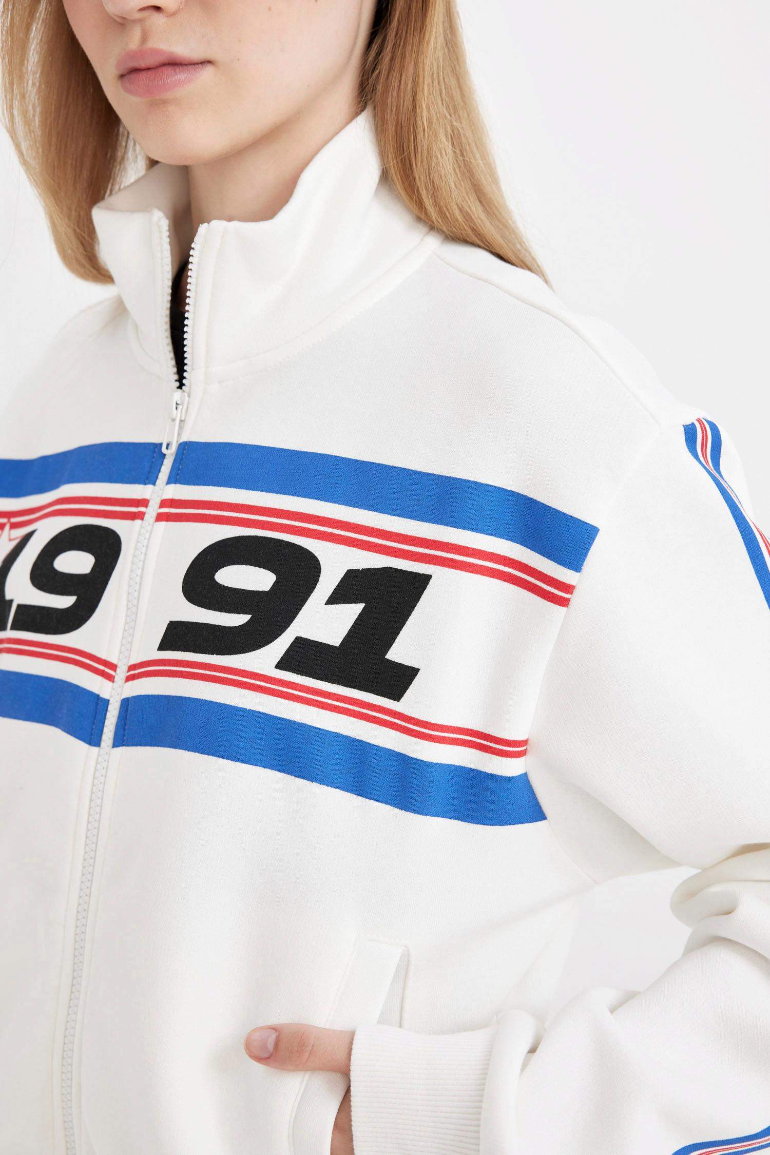 Sweat-shirt épais imprimé à coupe Ample et à fermeture éclair