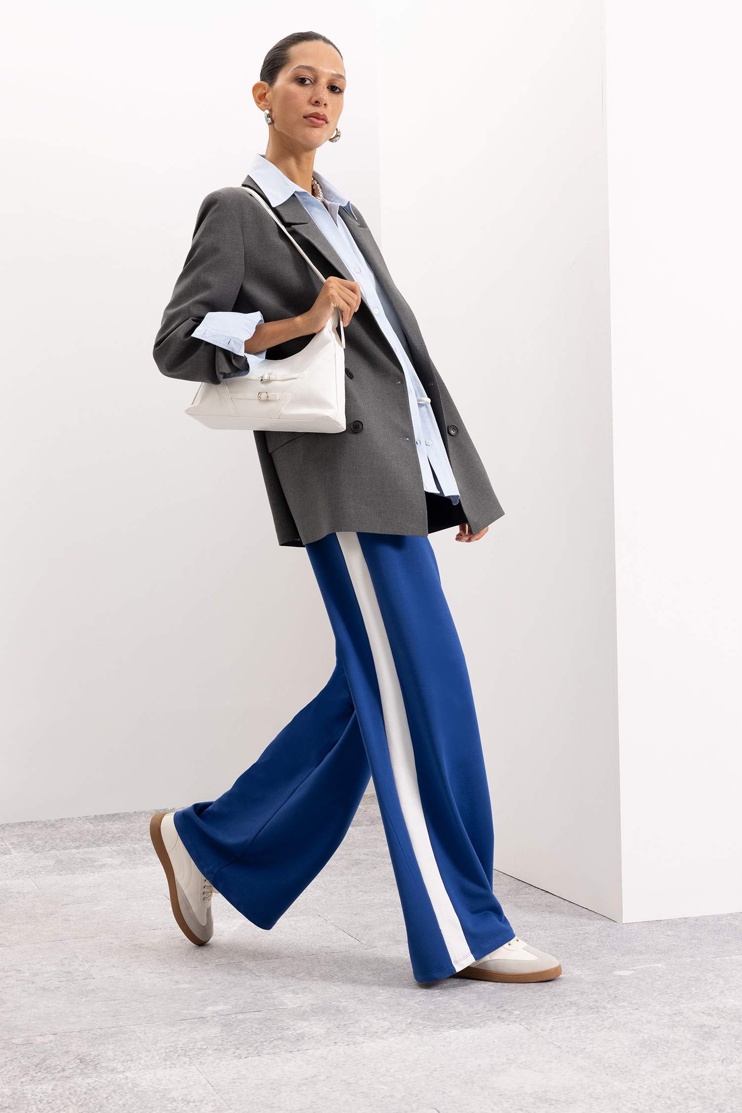 سروال سويت بانتس واسع برجل واسع وخصر مطاطي