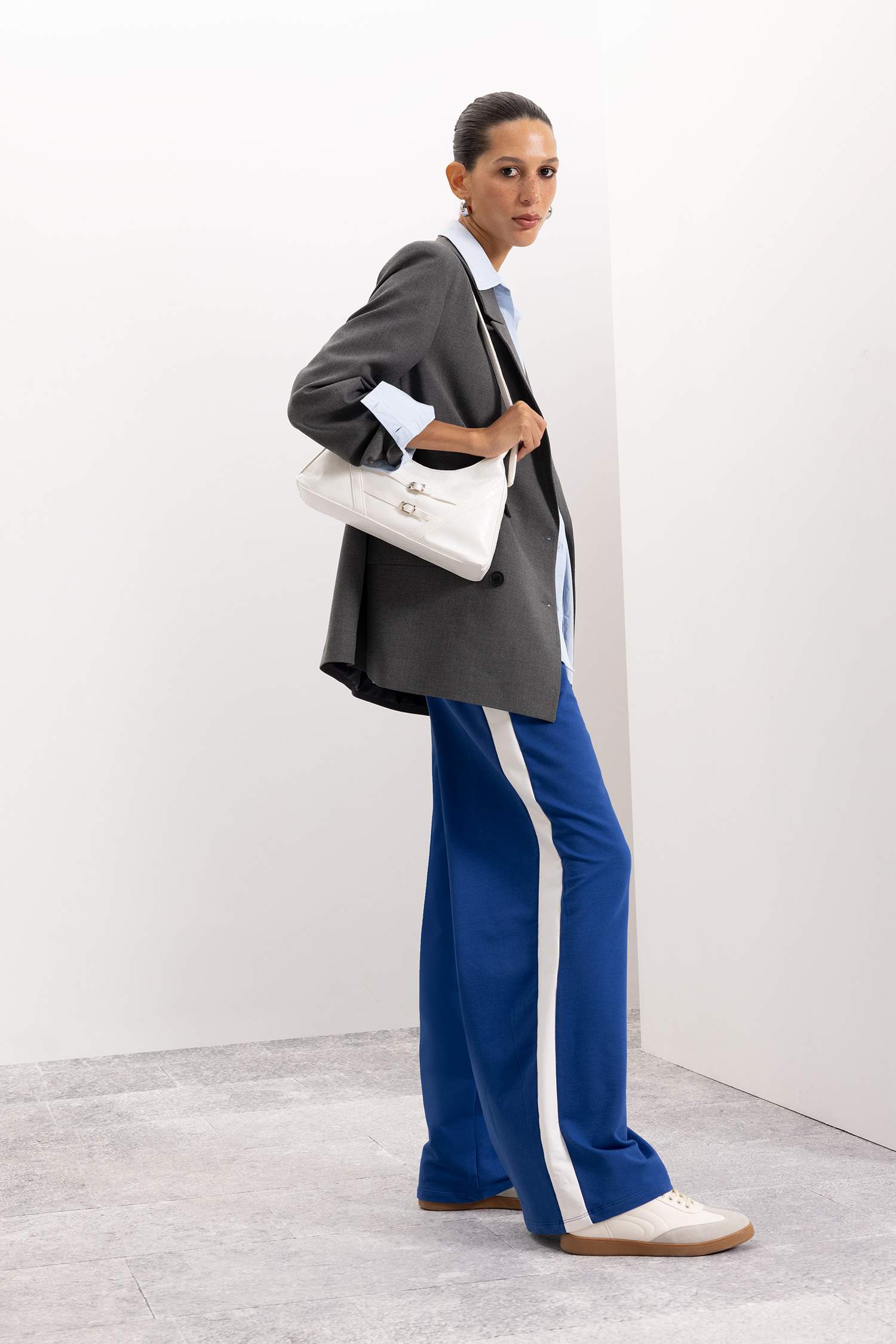 سروال سويت بانتس واسع برجل واسع وخصر مطاطي