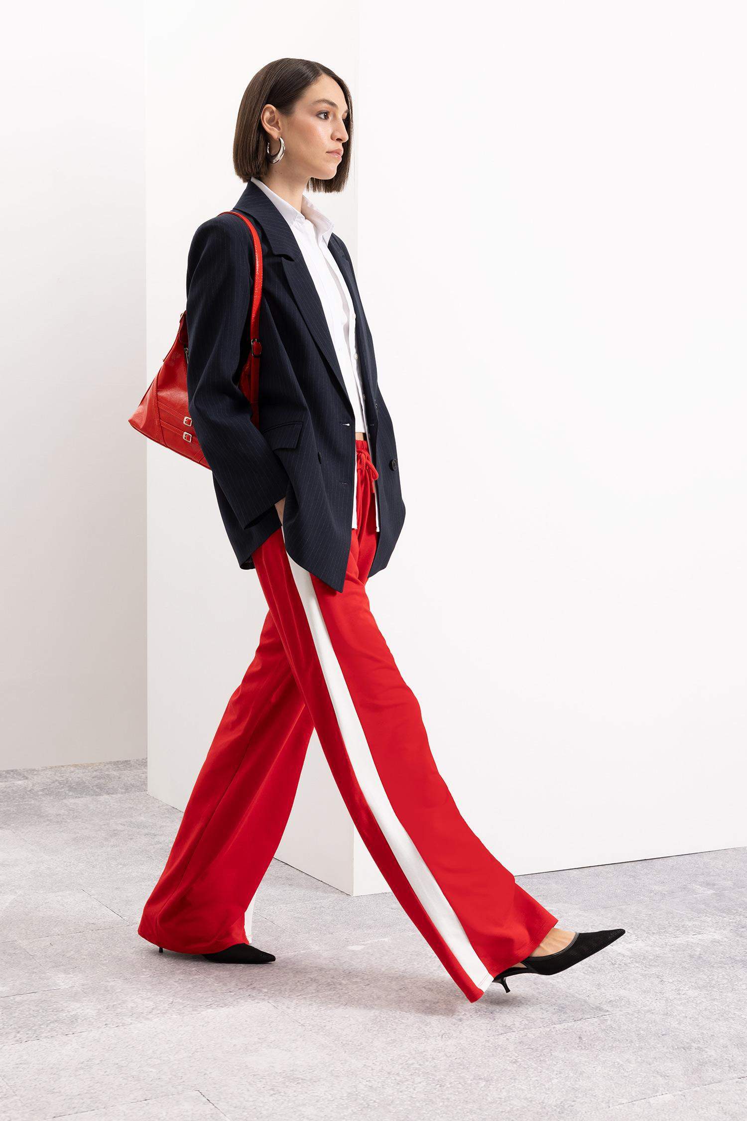 بنطلون وايد ليج برجل واسع أحمر