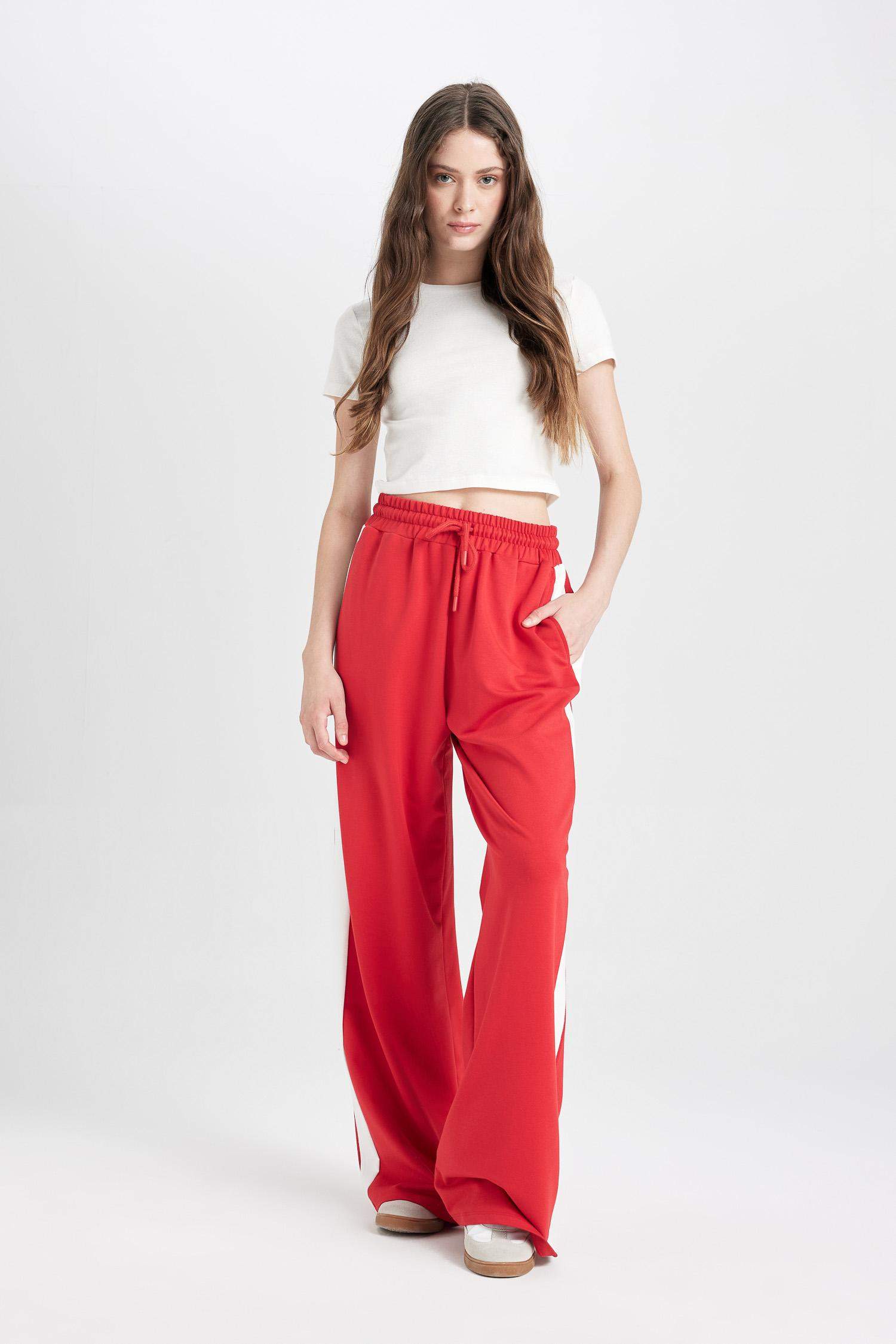 بنطلون وايد ليج برجل واسع أحمر