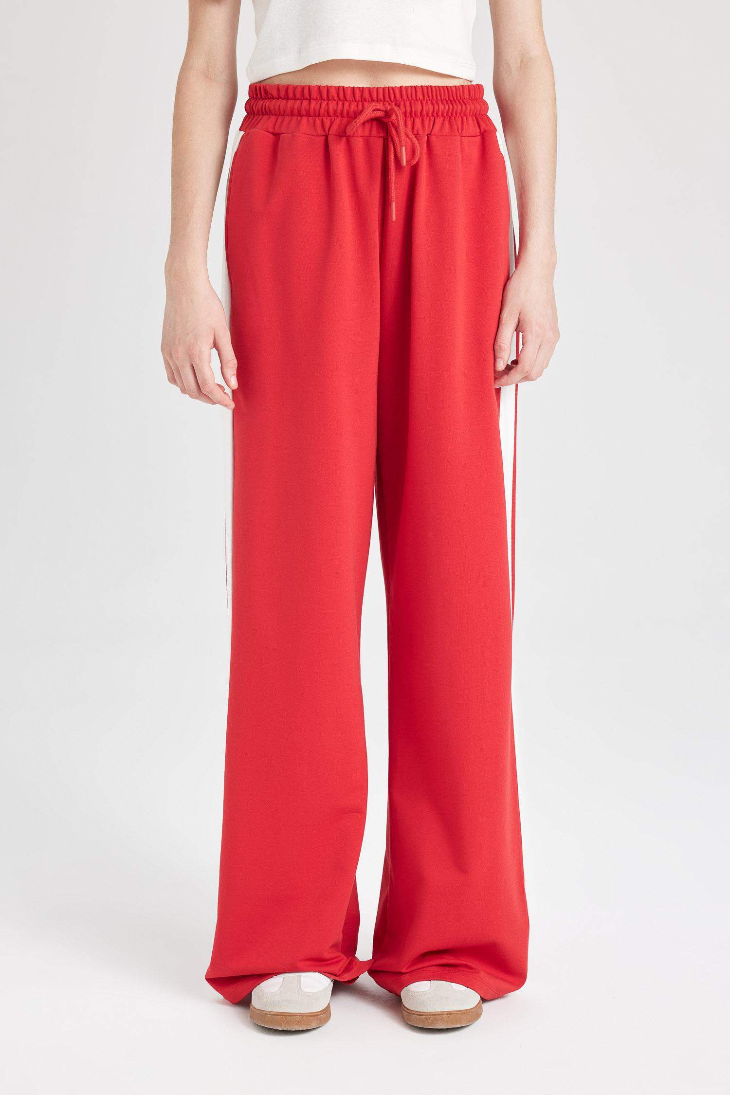 بنطلون وايد ليج برجل واسع أحمر